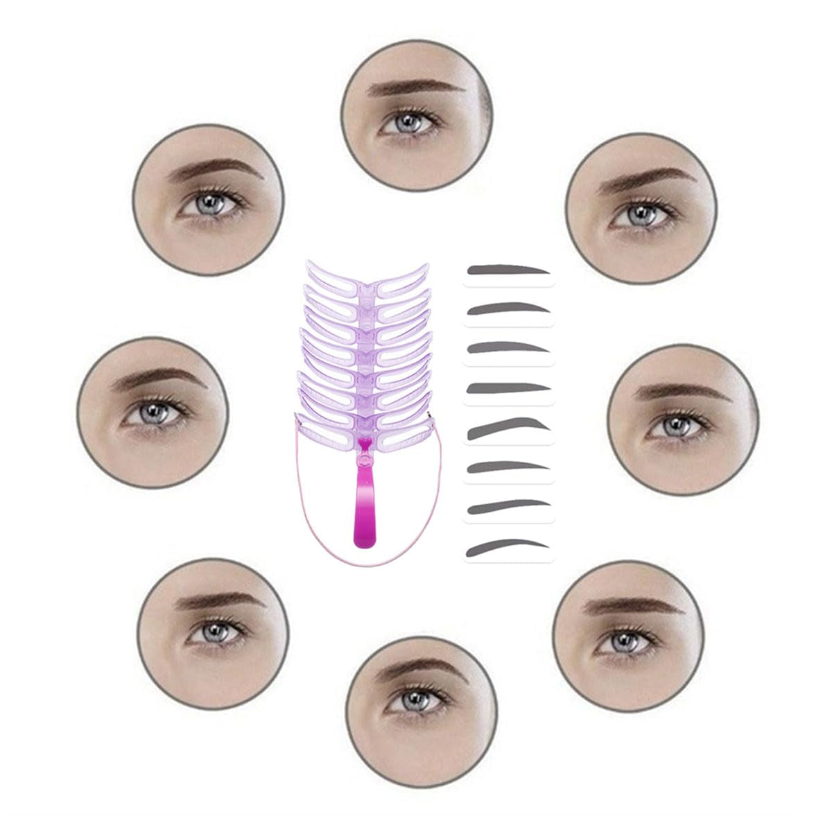 Rifinitore manuale per sopracciglia, pennello per trucco, timbro per sopracciglia, 8 stencil per sopracciglia per principianti, pennello cosmetico, strumento per tagliare le sopracciglia, scheda per sopracciglia stencil 3D, pennello cosmetico,