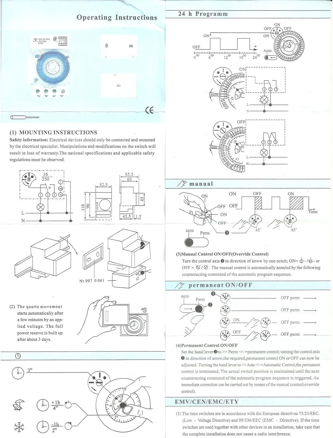 Timer Meccanico Impermeabile Programmabile Interruttore Orario 24 Ore per Esterno, AC230V