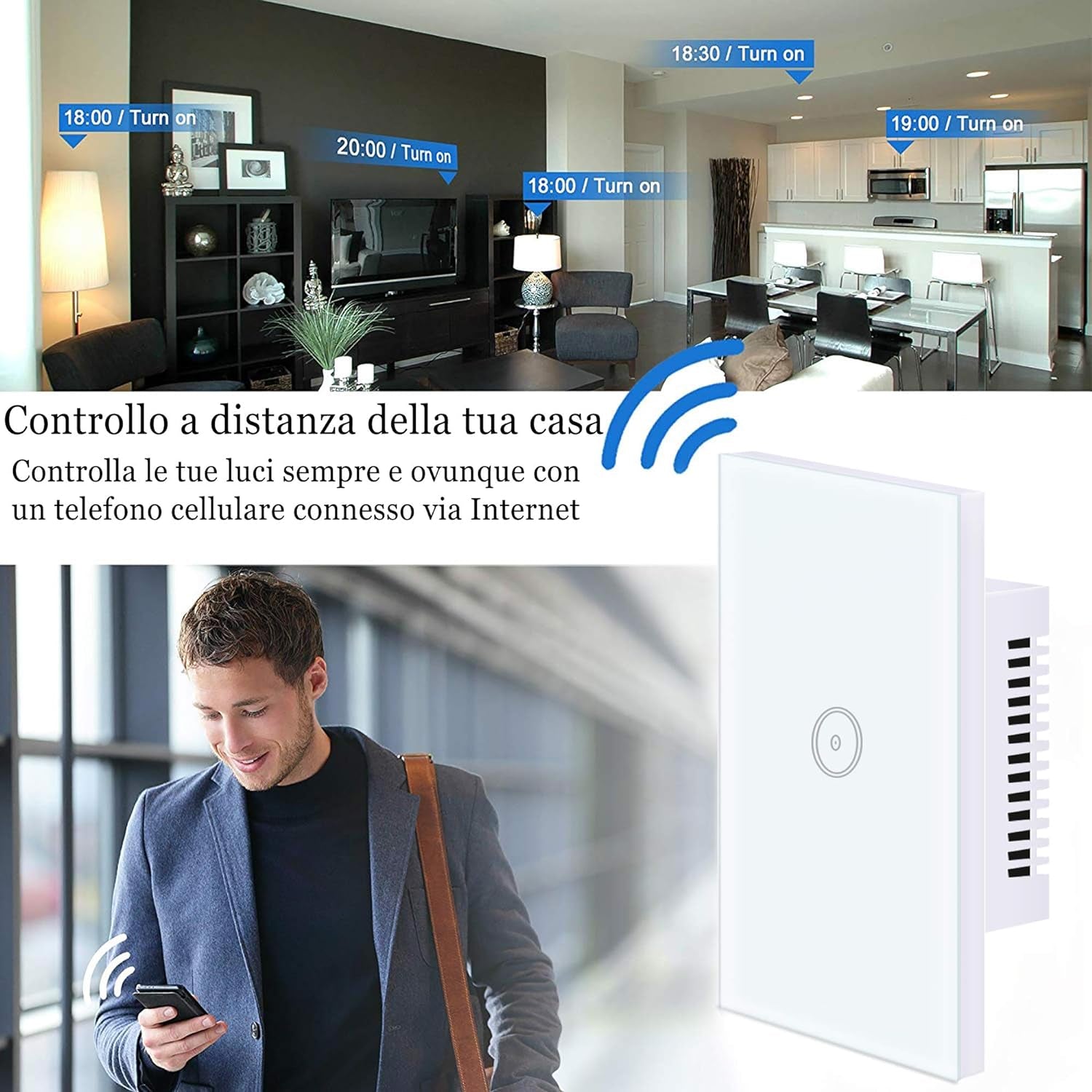 Interruttore Smart Touch Panel, Interruttore Wireless Wifi, Telecomando Del Telefono Cellulare, Supporto Del Controllo Vocale Alexa, Nessun Hub Richiesto, 2.4 Ghz Wi-Fi