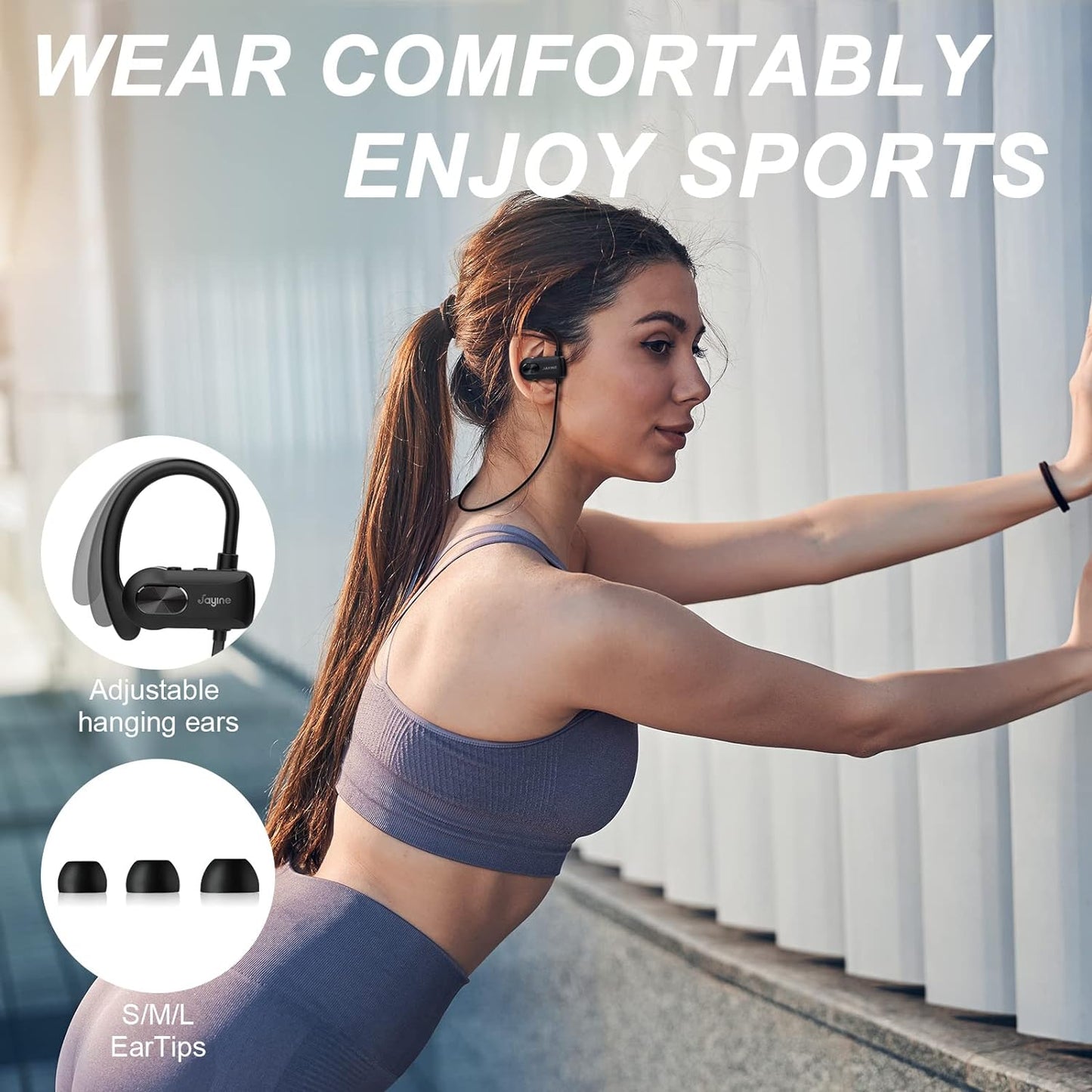 Cuffie Bluetooth in Orecchio, Cuffie Senza Fili Con Microfono 24H Playtime Auricolari Bluetooth 5.3 HD Deep Bass Stereo IP67 Impermeabili Da Corsa Auricolari Senza Fili