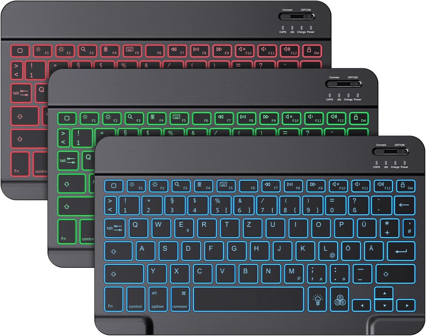 Tastiera Wireless per Ipad, Tastiera Bluetooth Ricaricabile Con Ipad Air/Ipad Pro/Mini/Ipad 10.9/Iphone, Ultra Sottile, [7 Colori Illuminati], Layout QWERTZ, Tastiera Ipad