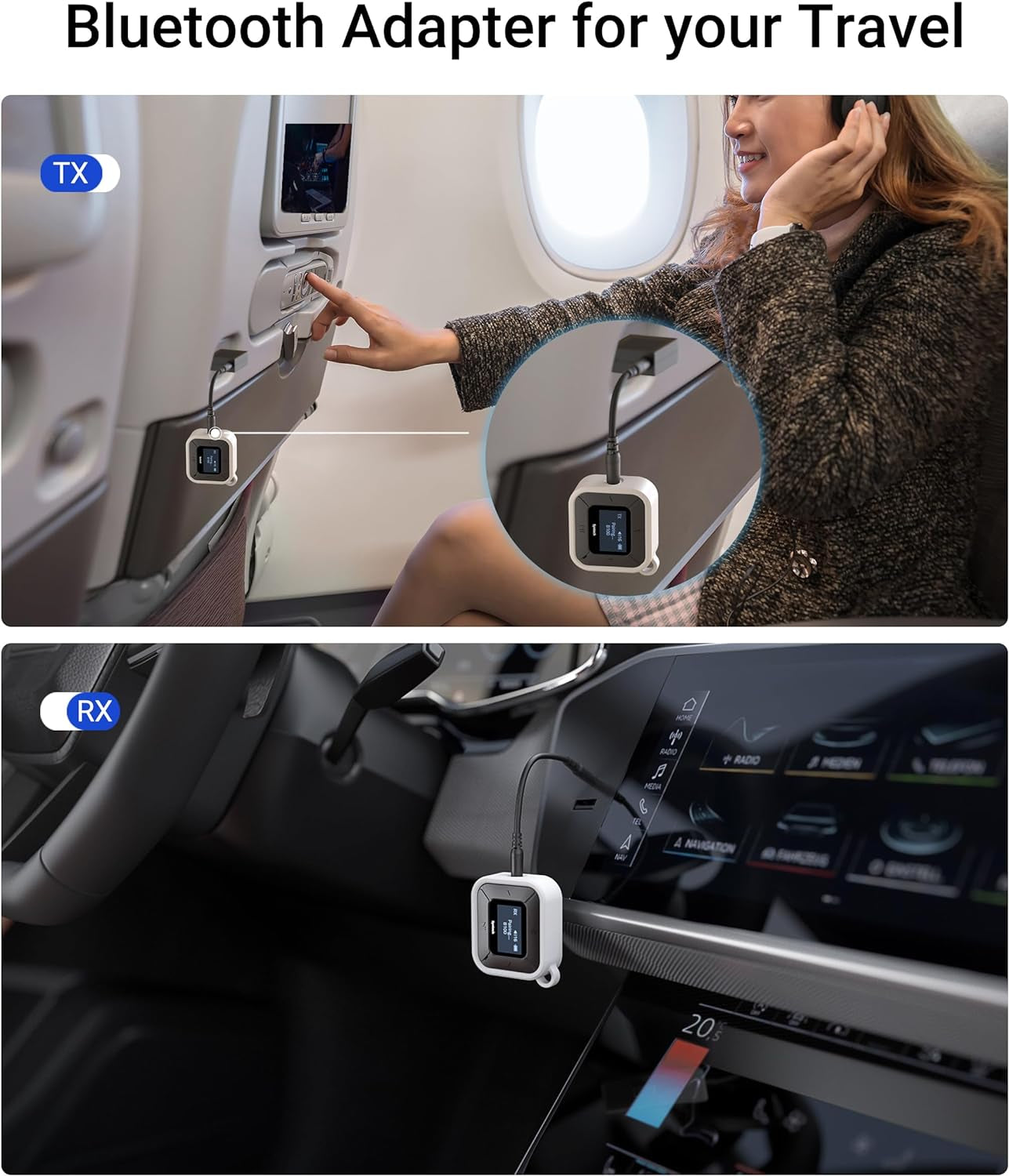 Aereo Bluetooth Trasmettitore Ricevitore Con Extra Dual 3.5Mm AUX Adattatore, LED Display a Bassa Latenza Dual Link Bluetooth 5.3 Auricolare Adattatore per Auto Airpods Cuffie Senza Fili