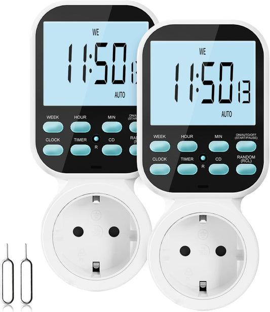 Presa Temporizzata Elettronica Digitale, Spina Timer Programmabile Con Ampio Display LCD, Retroilluminazione, Modalità Casuale Antifurto, Presa Timer per Elettrodomestici, Risparmia Energia, 2 Pezzi