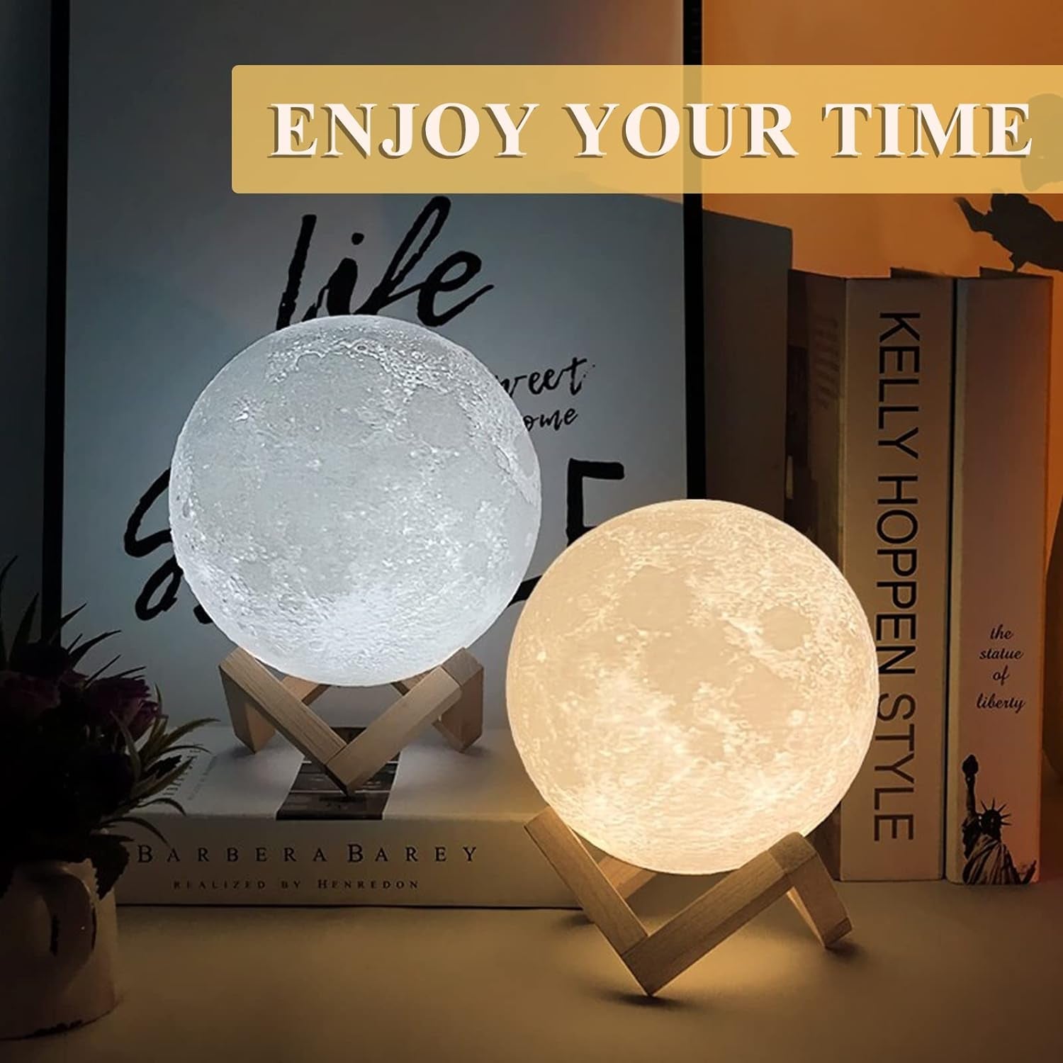 Lampada Luna 3D Stampa 15Cm 16 Colori RGB Telecomando Dimmerabile Con Toccare Il Controllo USB Ricaricabile Luce Notturna Con Adattatore Di Alimentazione [Classe Di Efficienza Energetica A+]