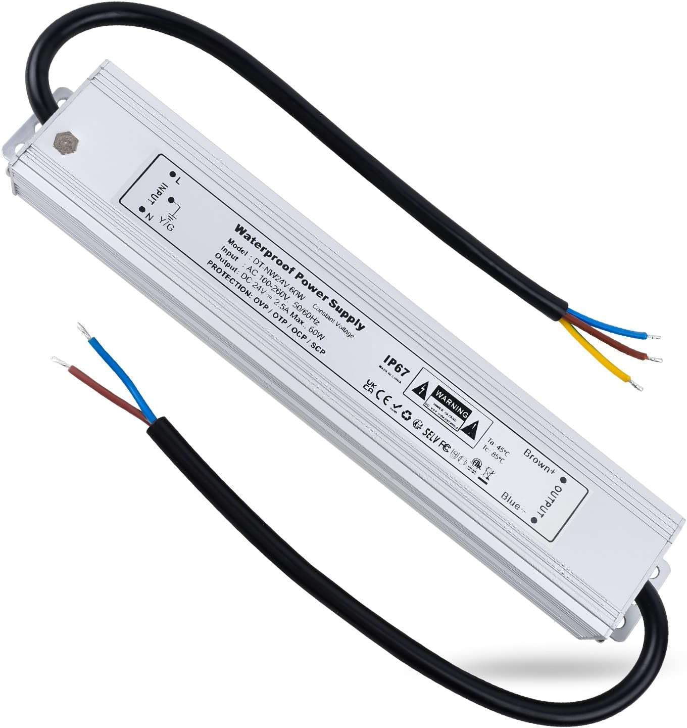 Trasformatore LED 24V 60W Alimentatore 2.5A Impermeabile IP67 Driver LED AC 100-260V a DC 24V Trasformatori Da Esterno Adattatore LED a Tensione Costante LED Power Supply Bassa Tensione