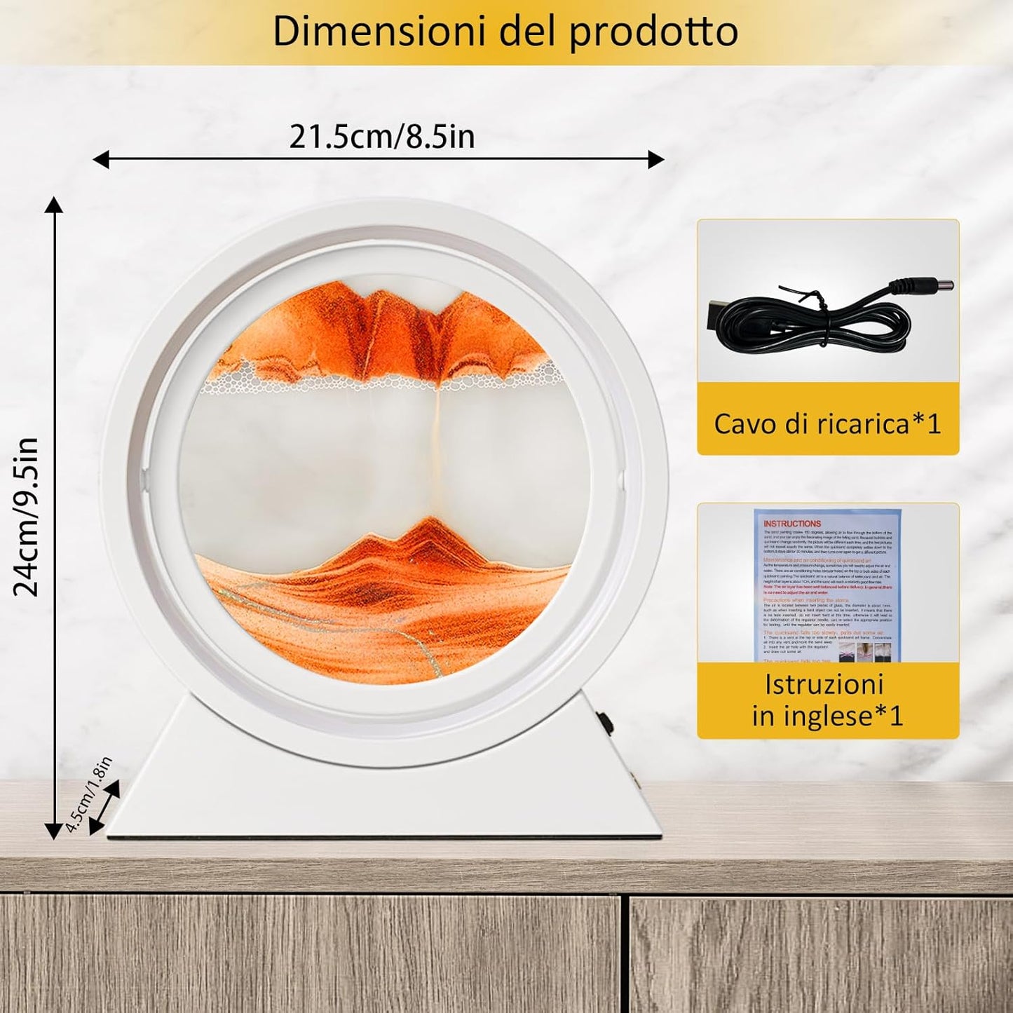 Pittura Di Sabbia Che Scorre, Sabbia in Movimento 3D Con Luce Notturna a LED, Quadro Di Sabbia 3D Sabbia Dinamica per Decorazioni La Casa L'Ufficio