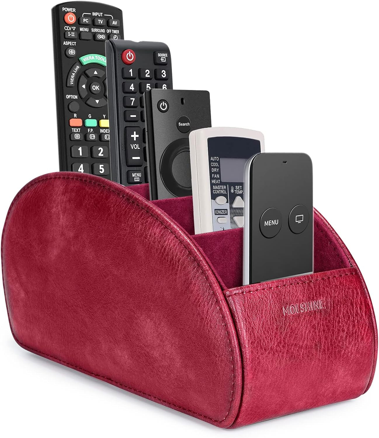 Porta Telecomandi Con 5 Scomparti,Pelle PU Organizzazione Ufficio Di Stoccaggio Caddy Box per Tv Remote,Media Player,Forniture per Ufficio,Pennello Di Trucco (Rosso Scuro)