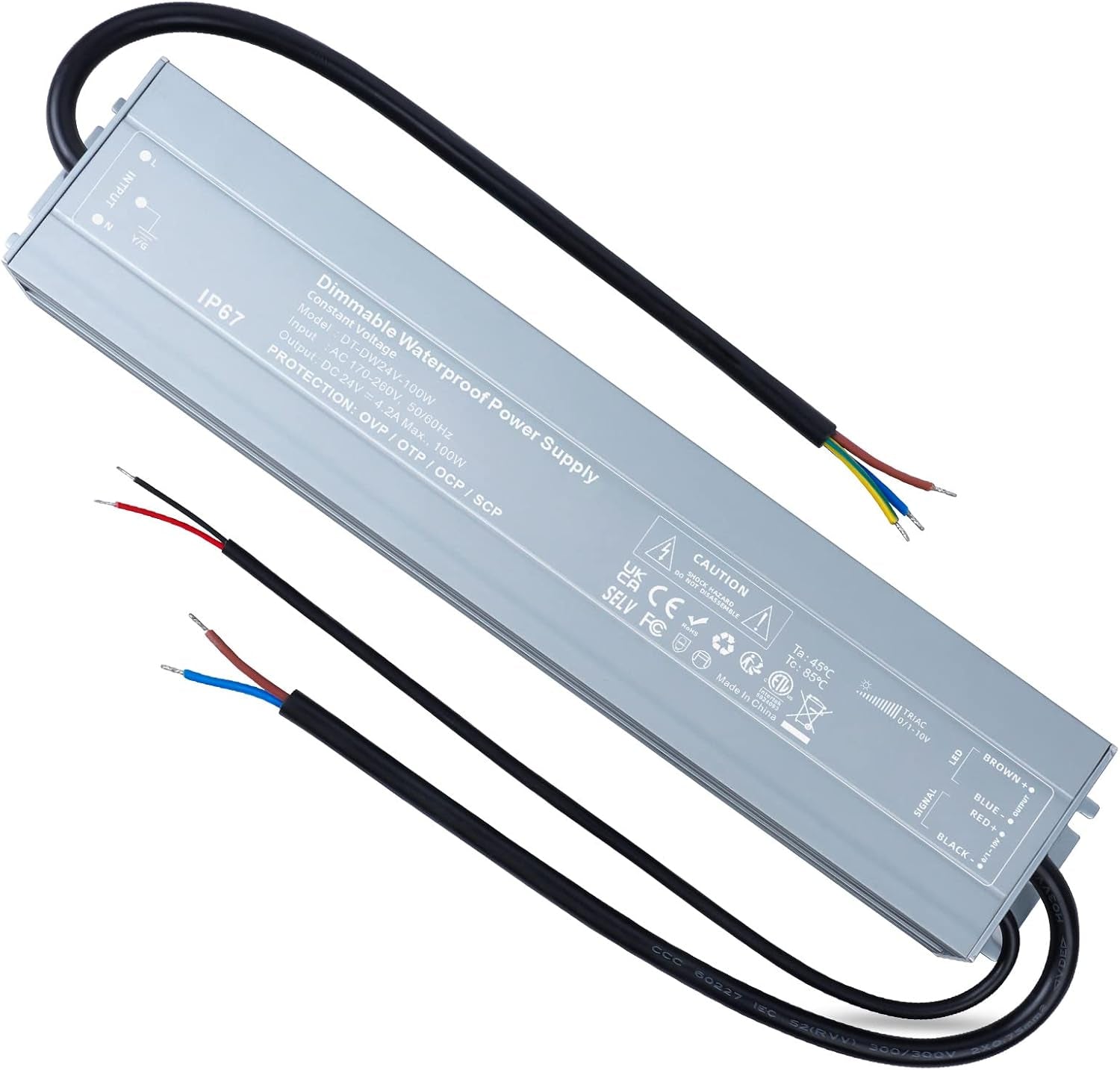 Trasformatore LED Da 220V a 24V 100W Dimmerabile Impermeabile IP67 TRIAC & 0-10V&1-10V & PWM Outdoor Alimentatore 4.2A Driver LED DC 24 Volt a Bassa Tensione Power Supply Tensione Costante