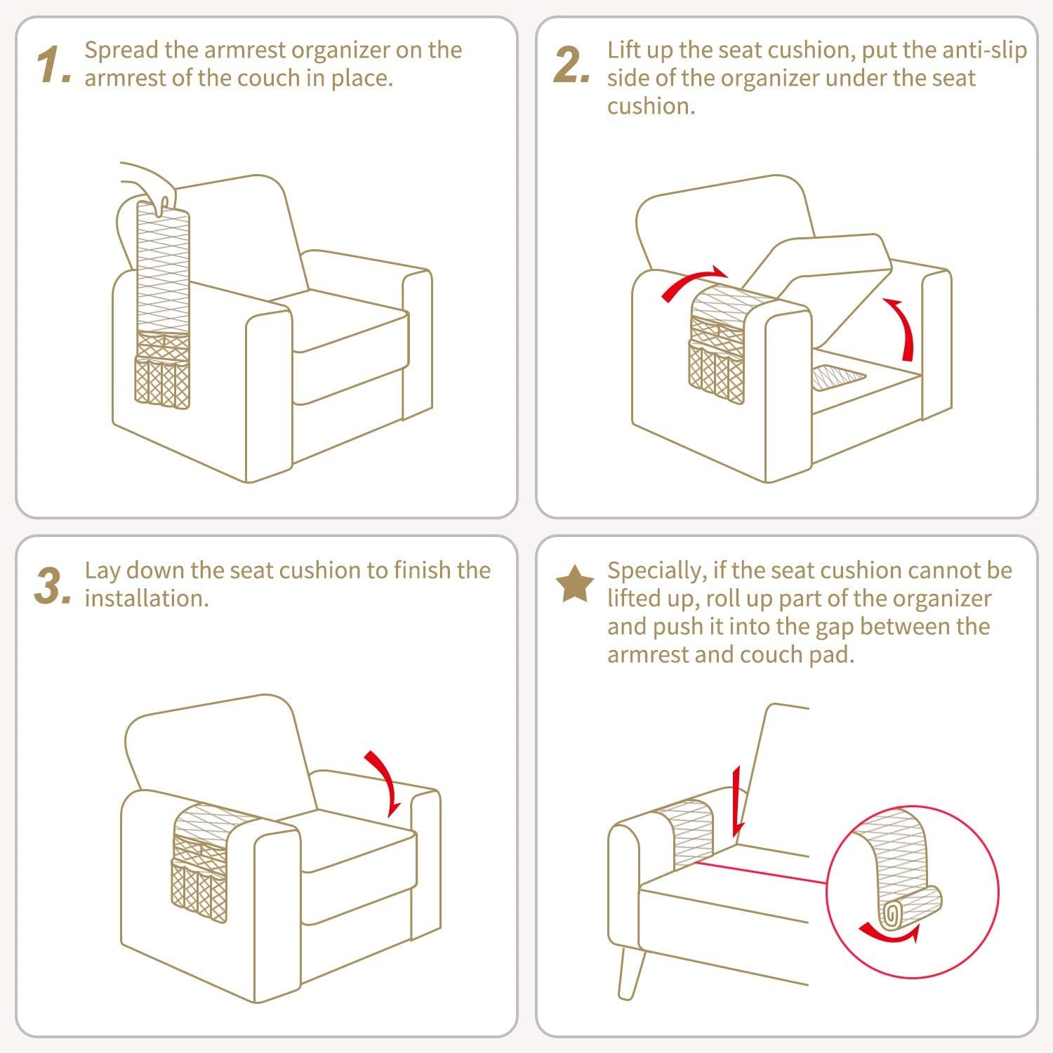 Organizer per Bracciolo Divano, Antiscivolo Tasca Porta Caddy in Tessuto, Supporto per Custodia Con 7 Tasche, per Telecomandi TV, Telefoni Cellulare, Ipad, Libri, Riviste, Occhiali, (Nero)