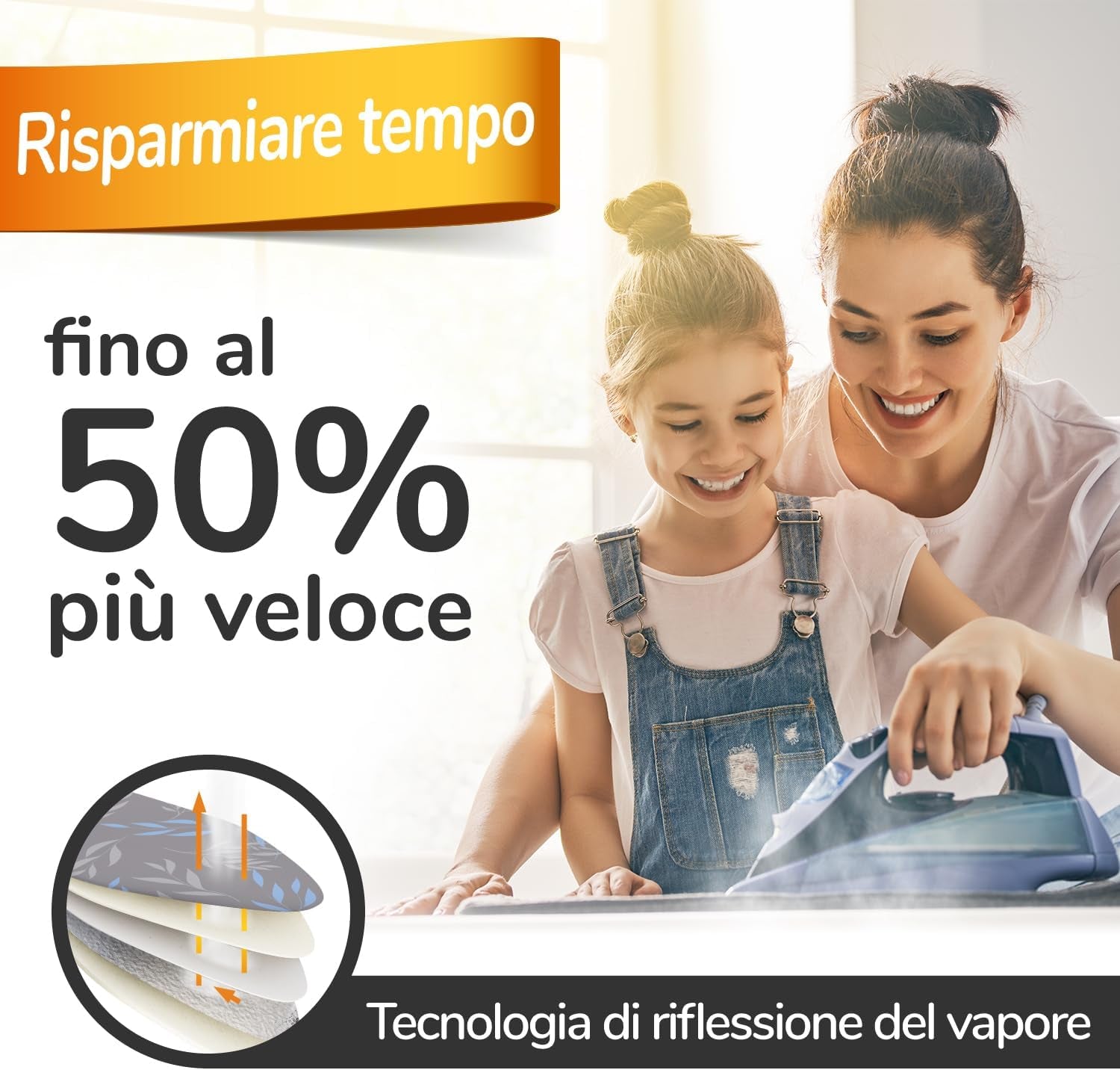 Pratico E Morbido Copriasse Da Stiro 125 X 45 Cm - Copri Asse Da Stiro Telo Universale per Ferri a Vapore, Con 3 Elastici in Dotazione