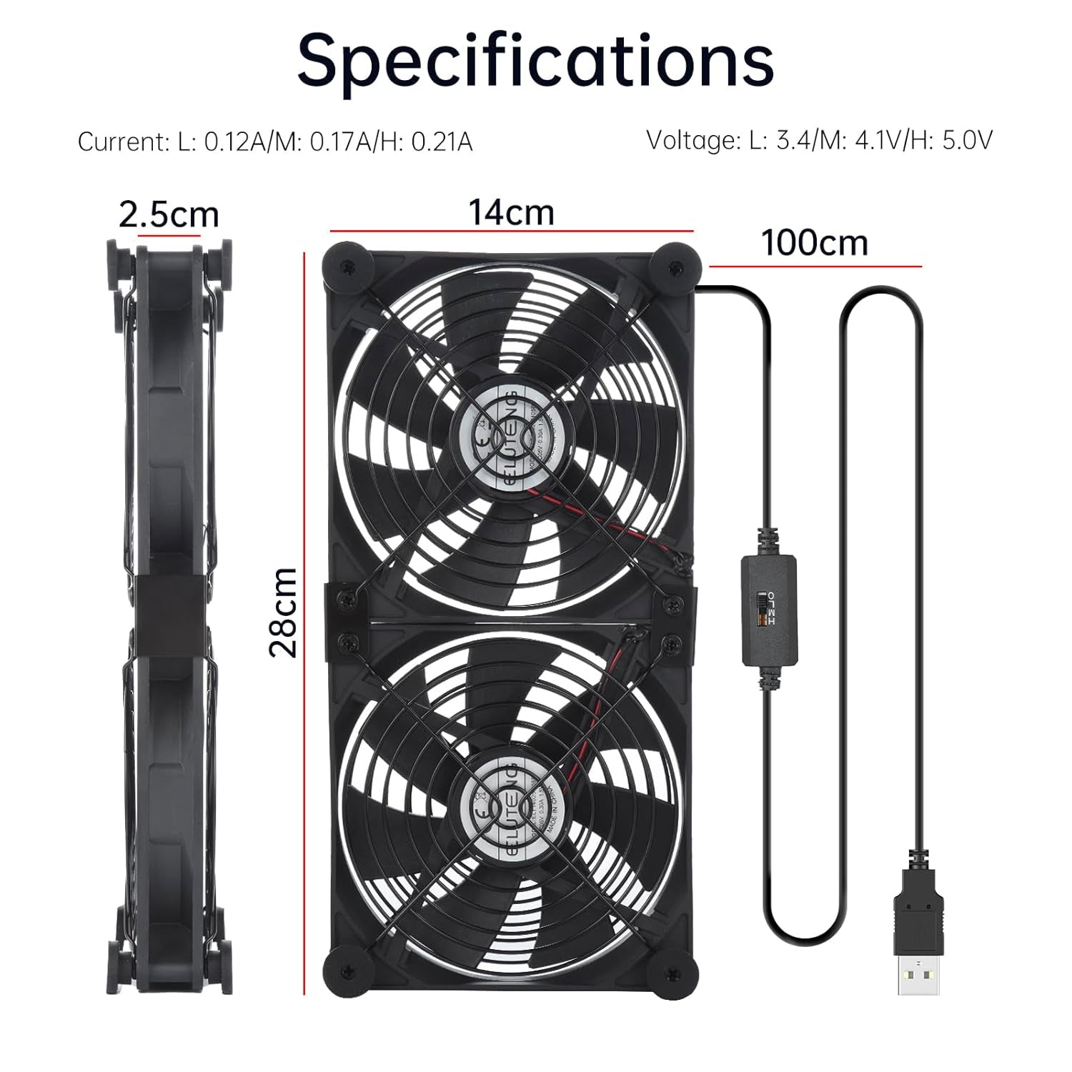 Ventola USB Da 140 Mm 5 V 2 in 1 Con 3 Velocità Regolabili, Ventola Doppia per PC USB Da 140 Mm per Computer Con 8 Piedini Ammortizzanti per PS5 Ps4/Laptop/Tv Box/Router