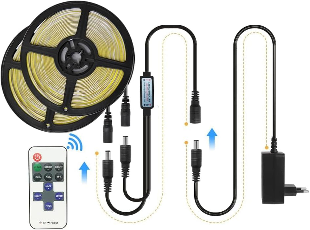 2 Strisce LED COB LED, 24,6 Ft/7,5 M, Super Luminose, 24 V, Luci LED COB Flessibili Con Telecomando RF per Camera Da Letto, Cucina, Casa, TV, Armadio, Decorazione Fai Da Te