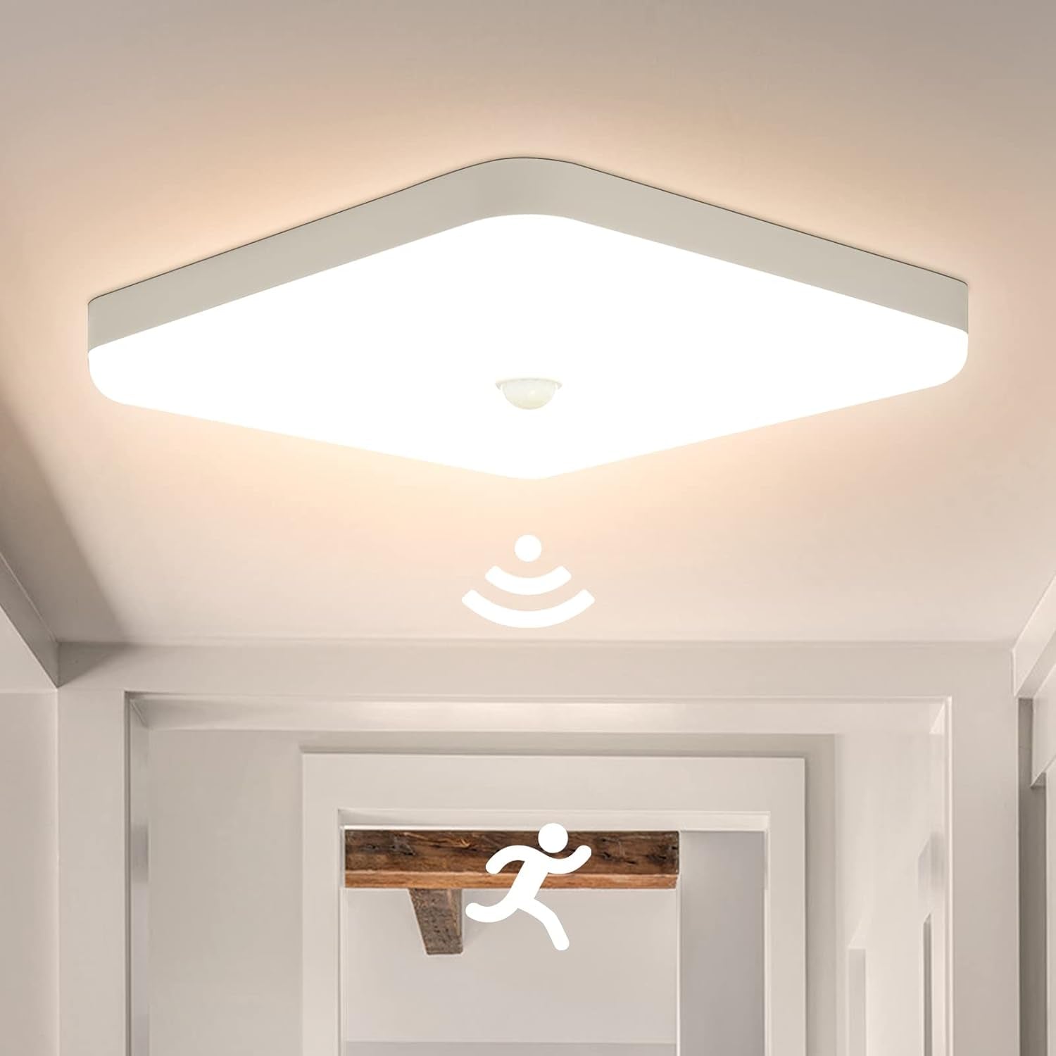 Plafoniera Con Soffitto Con Sensore Di Movimento Impermeabile IP56 30W Lampada Led Con Sensore Di Movimento 2400Lm 3000K Lampada Da Soffitto per Bagno, Garage, Corridoi, Scale 25 * 25 * 4Cm