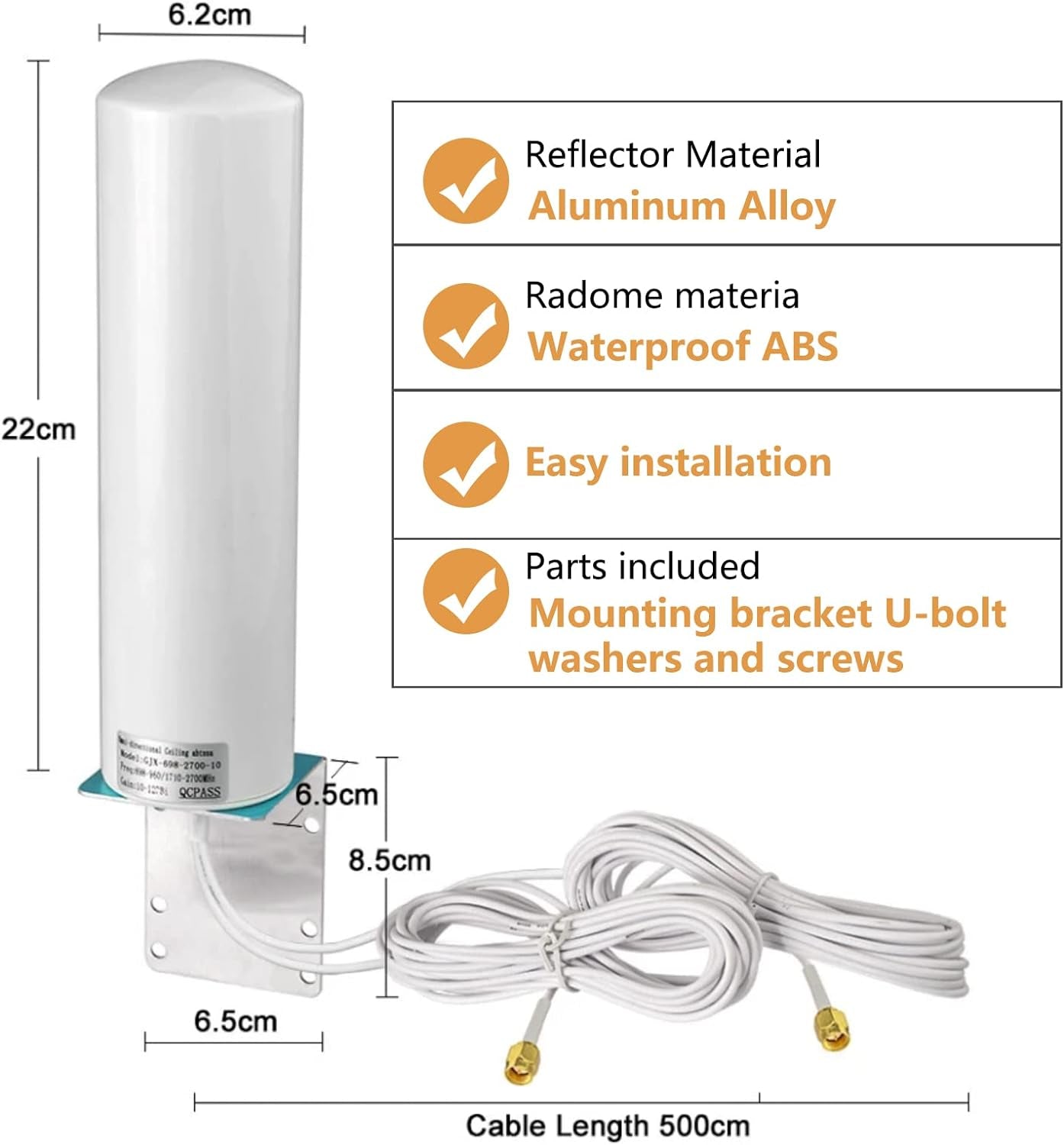 Antenna 4G LTE Esterno Mimo Omnidirezionale 698-2700 Mhz Connettore Sma,Con Adattatore CRC9 Ts9,Guadagno Fino 12 Dbi, per Router 4G Router Hotspot Mobile Wireless Home Phone(Cavo 2 X 5M)