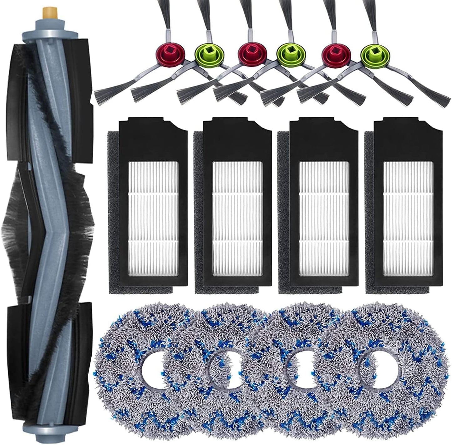 15 Pezzi Accessori Di Ricambio per Ecovacs Deebot X1 Omni X1 TURBO X1 X1 plus Aspirapolvere (4 Panni + 1 Spazzole Principali + 6 Spazzole Laterali + 4 Filtri)