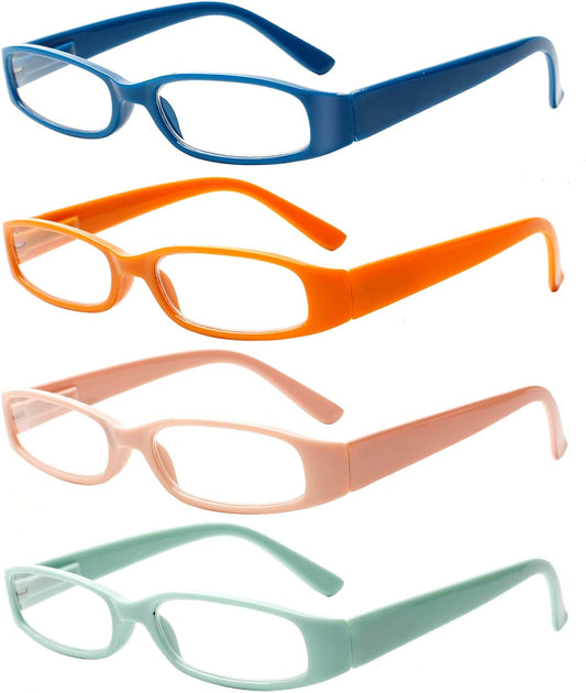 Confezione Da 4 Occhiali Da Lettura Da Donna Moda Primavera Cerniera Lettore Con Motivo Stampa Occhiali Da Donna (4 Colori Miscelati-3, 0,50, X)