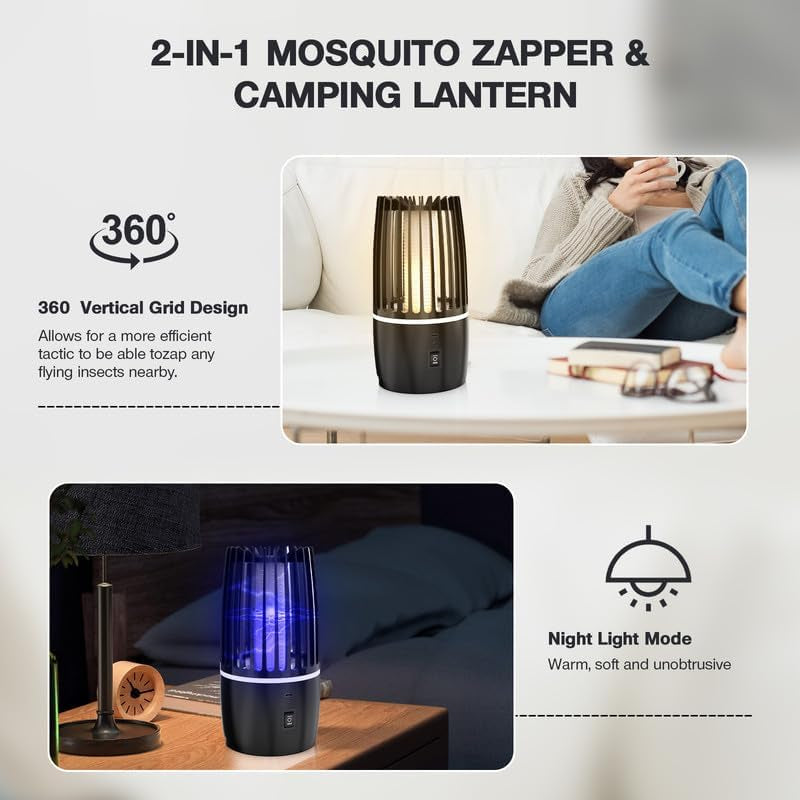 Lampada anti Zanzara, Lampada Elettrica anti Insetti 4000Mah Ricaricabile USB Trappola per Mosca Insetti 360 ° UV Elettrico anti Zanzara Luce Notturna Indoor Esterno Luce Notturna Potente Attraente