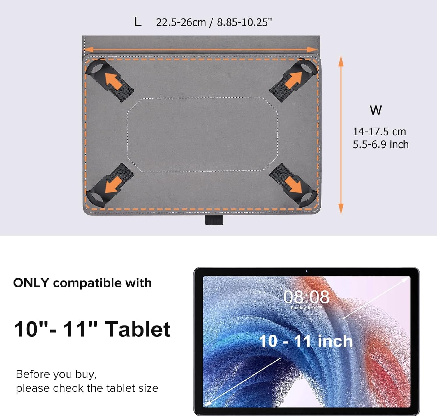 Custodia Universale per Tablet 10-11 Pollici, Cover per Doogee U10/U9/Whitedeer/Brillar/Yicty/Facetel/Yestel Tablet 10", Honor Pad X8A Tablet 11", Cover in Pelle PU Multi Angolo Di Visione,Nero