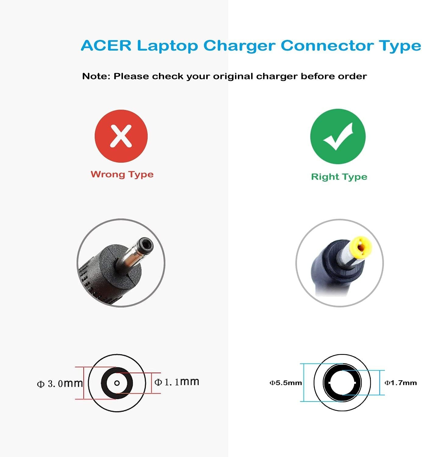 90W 19V 4.74A Caricatore per Laptop Acer Aspire E15 E17 ES15 V5 5750G DB Packard Bell Ecc, Connettore Adattatore Di Alimentazione CA per Pc,Connettore:5.5*1.7Mm(Non Compatibile Con 4.0*1.35Mm)