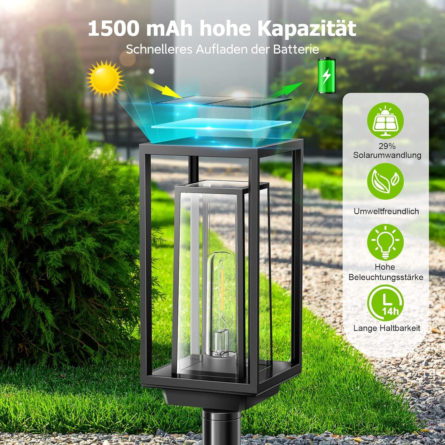 Lampade Solari per Esterni Da Giardino, Confezione Da 2 Lampade Solari Moderne Da Giardino Con Tempo Di Lavoro Più Lungo, Estremamente Luminose, IP65, Impermeabile, Decorazione Solare Da