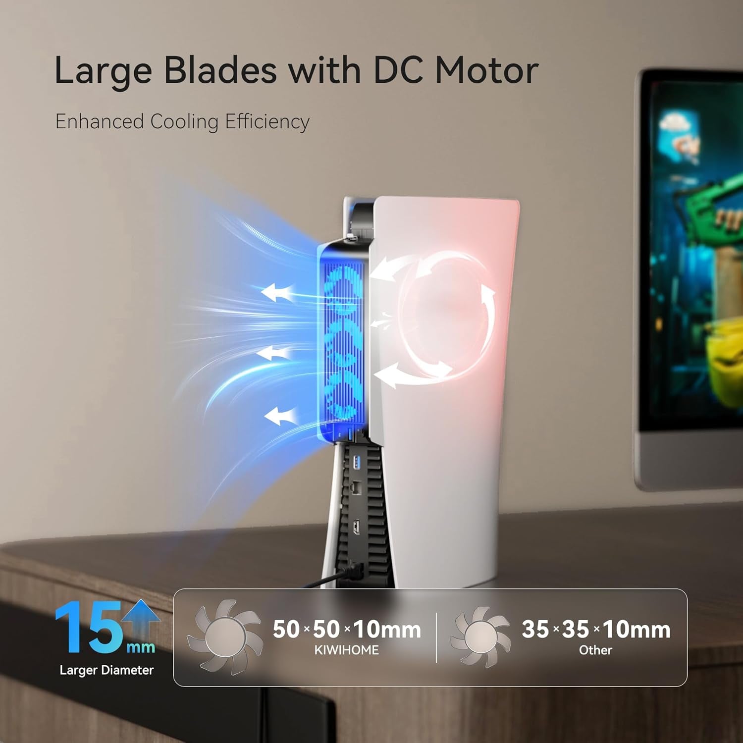 Accessori Di Raffreddamento per PS5, Ventola Di Raffreddamento  PS5 Con LED, Controllo Automatico Della Velocità E Hub USB 3.0 per Dischi PS5 Ed Edizione Digitale, Non per PS5 Slim (Bianco)