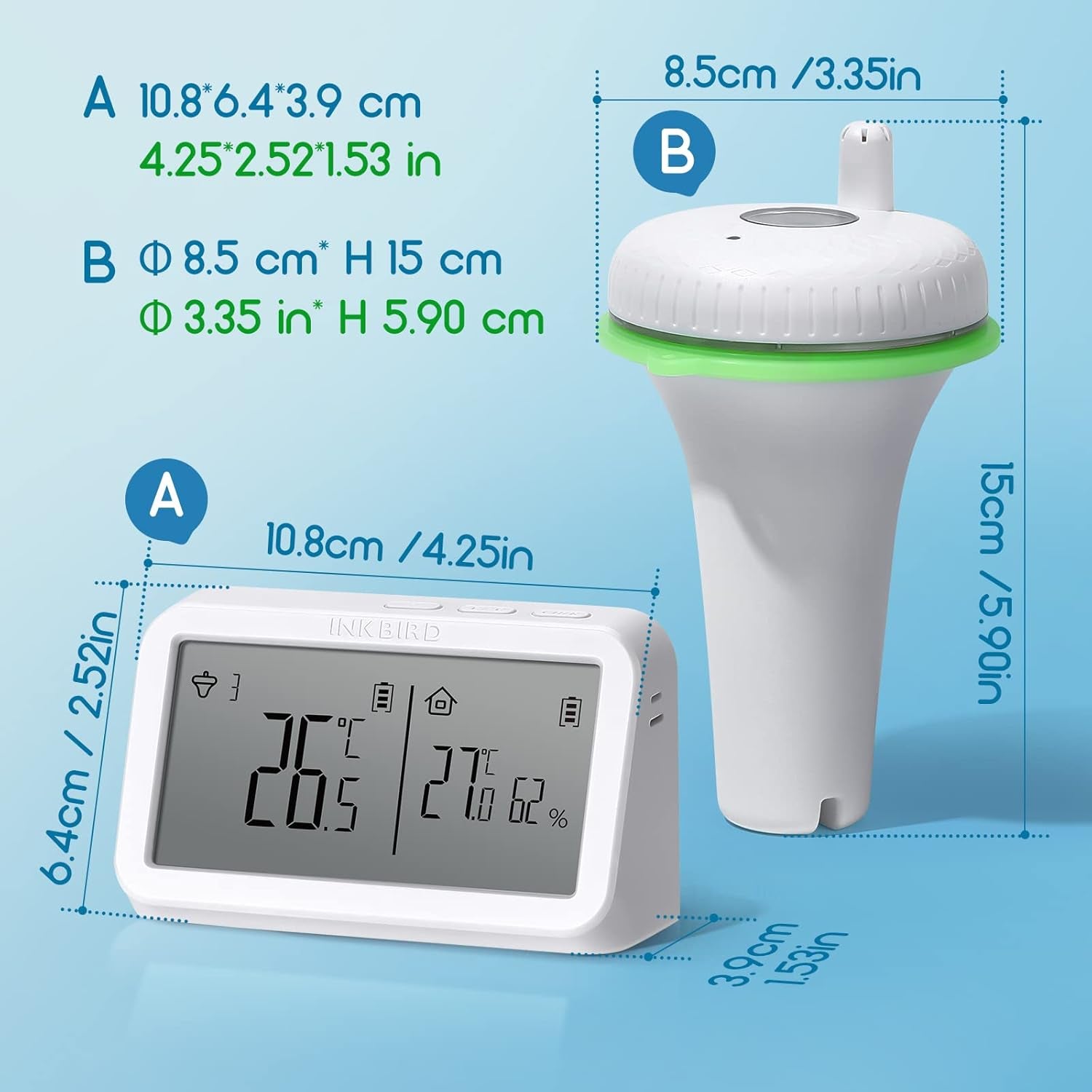IBS-P02R Termometro per Piscina Digitale IPX7 Impermeabile Termometro Galleggiante Termometro Neonato Bagnetto Wireless Con Monitor Di Temperatura E Umidità per Piscina Acqua Bagno