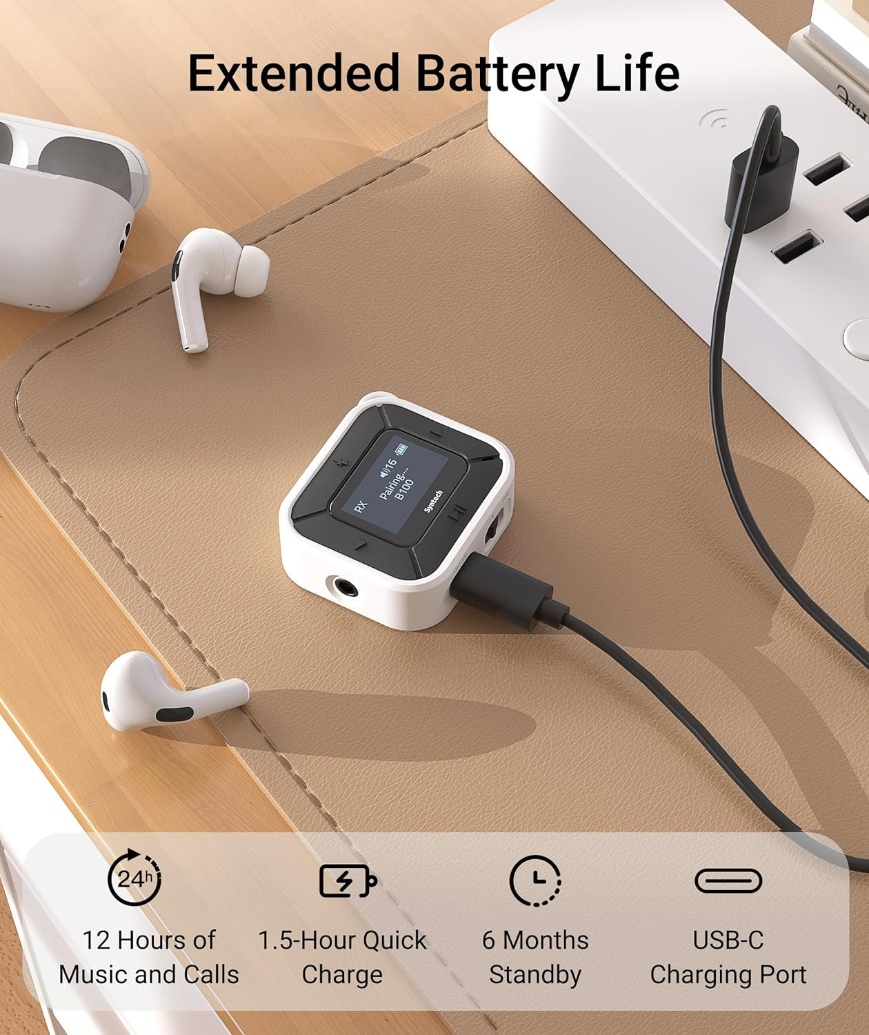 Aereo Bluetooth Trasmettitore Ricevitore Con Extra Dual 3.5Mm AUX Adattatore, LED Display a Bassa Latenza Dual Link Bluetooth 5.3 Auricolare Adattatore per Auto Airpods Cuffie Senza Fili