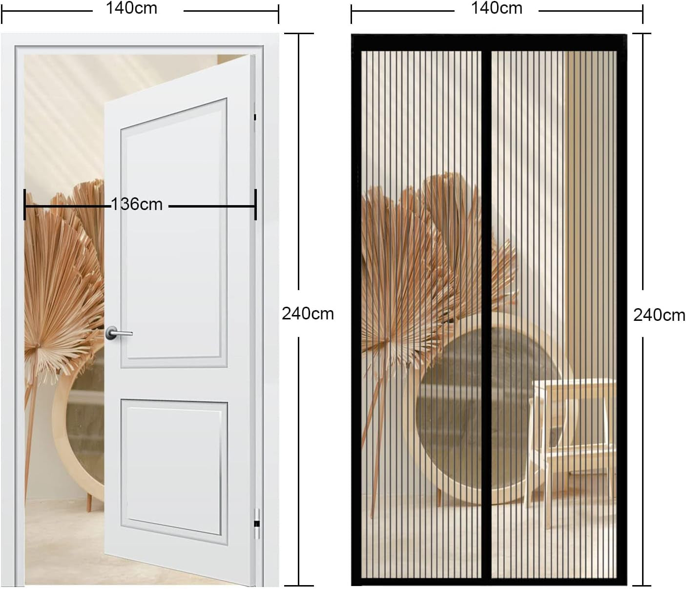 Zanzariera Magnetica per Porta in Poliestere, Protezione Dagli Insetti, per Porta Del Balcone, Della Cantina E Della Terrazza, Senza Forature, Non Accorciabile (140 X 240 Cm)