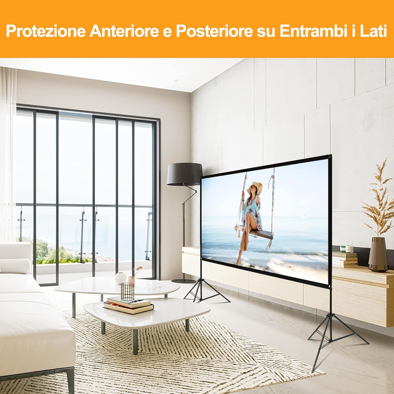 100"Schermo Proiettore, 4K HD 16:9 Schermo Proiettore Con Supporto Portatile, Grandangolo Di 160 Gradi, Perfetta per Teatro Domestico Cinematografico