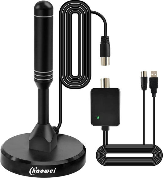 -Antenna TV Portatile Amplificata Interna a 120 Miglia Antenna a Base Magnetica Con Amplificatore Di Segnale per Canali Gratuiti 4K 1080P VHF UHF/DVB-T2, Cavo Coassiale 2M