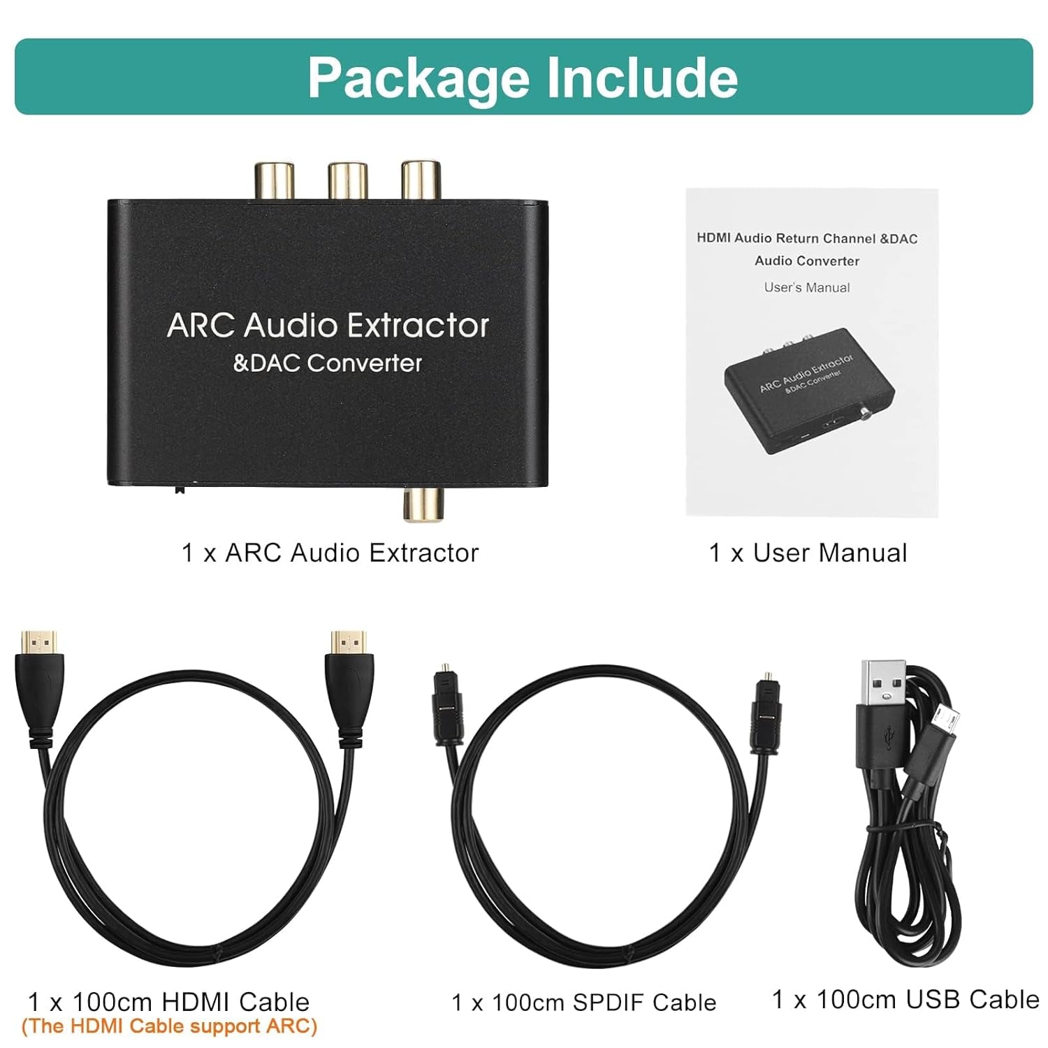Arc Hdmi Extractor 2.0/5.1 Cec + 192Khz DAC Convertitore, Digitale Spdif Ottico Toslink Coassiale a Coax Spdif E Analogico RCA 3.5Mm Jack, Adattatore Audio per TV Phono Ampli Cuffie