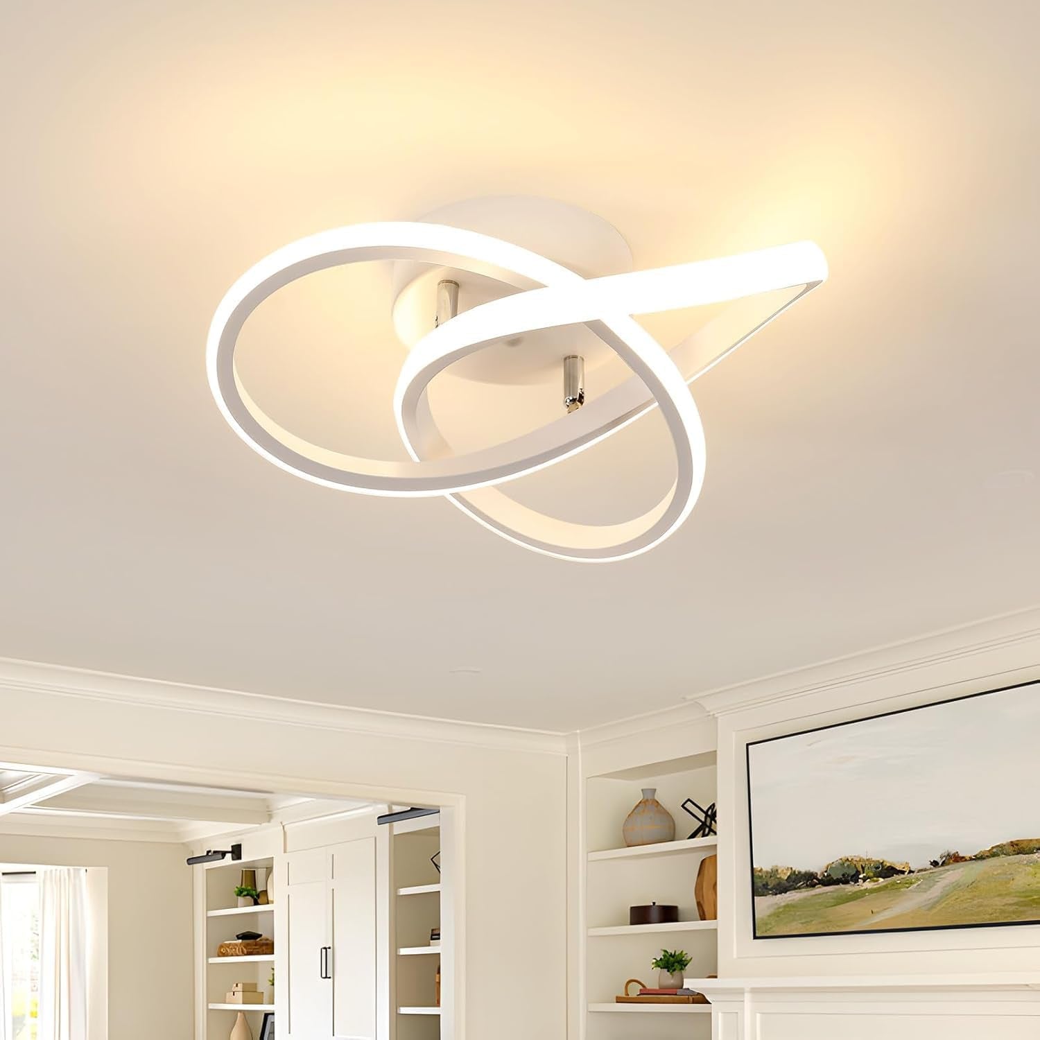Plafoniera LED Soffitto, 30W 3300LM Lampada Da Soffitto Moderna, Luce Bianca Calda 3000K, Design Fiore Acrilico Lampadario LED Soffitto Bianco per Camera Da Letto Soggiorno Cucina