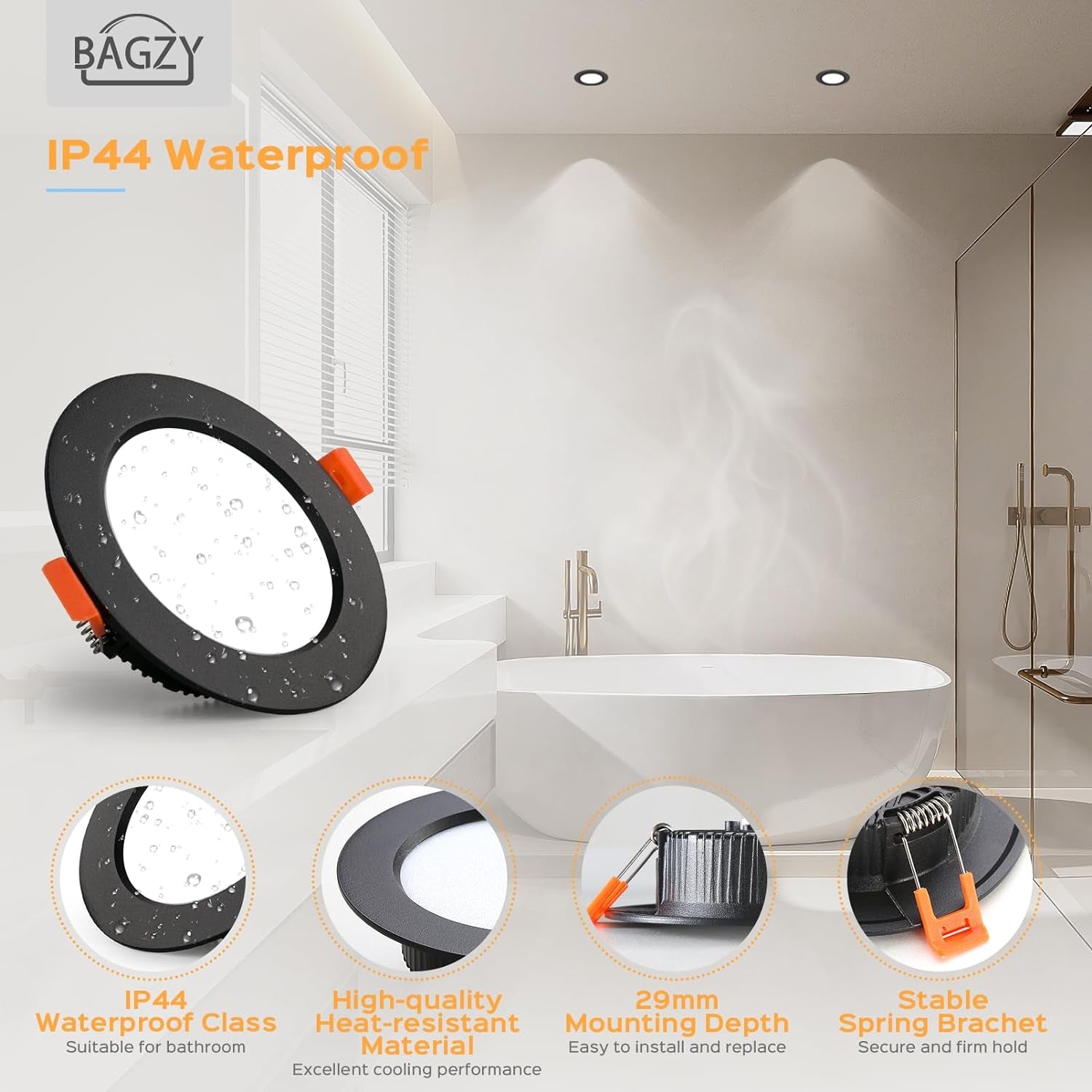 5X Faretti LED Da Incasso per Cartongesso,5W Luci Ultrasottili Da Soffitto E per L’Illuminazione Da Interno Ip44,Bianco Caldo 3000K,500 Lumen,Ac 220-240V,Foro Incasso 70-80Mm(Nero)