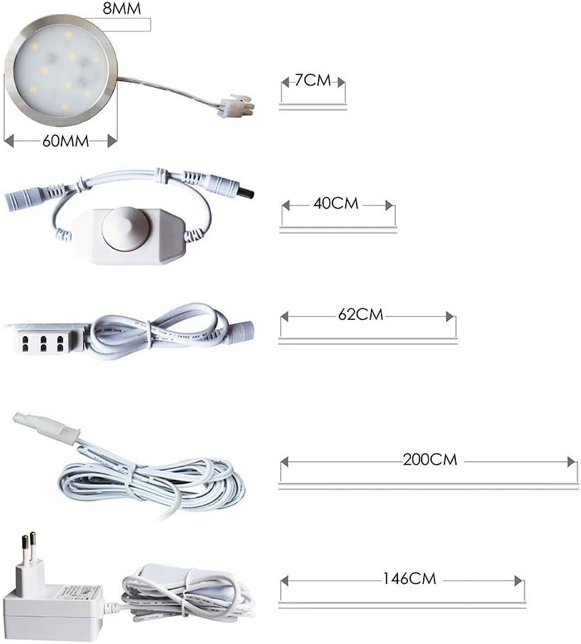 Set Di 3 Luci a LED Da Incasso per Armadio, Da Cucina, Dimmerabili, Rotonde, per Illuminazione per Vetrine, per Un Totale Di 6 Watt, Luce Bianca Calda, 3000 K, 12 V DC