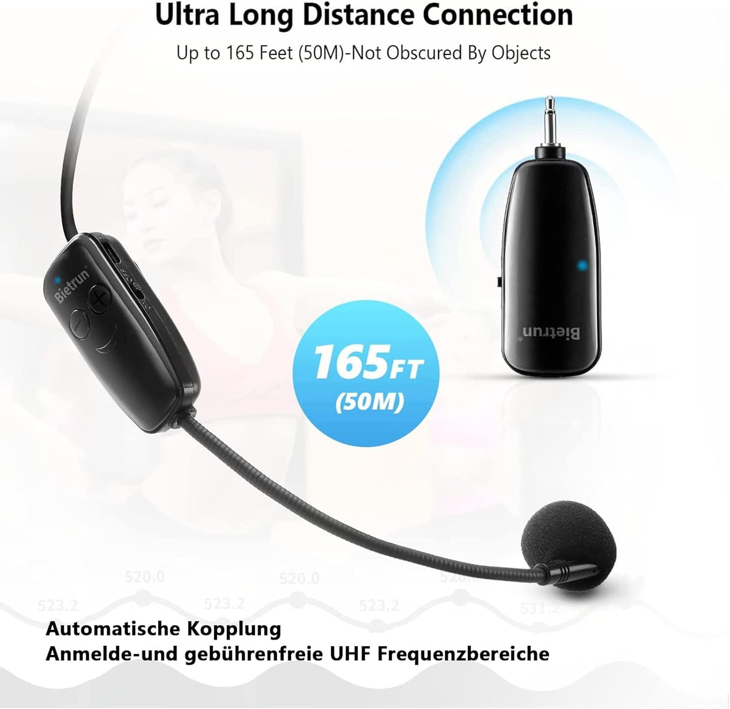 UHF 2 in 1 Microfono Wireless Professionale Microfono Archetto Wireless Auricolare O a Mano,Trasmissione 50 Metri,3,5 E 6,35 Mm,Per Voce Amplificatore,Presentazione,Insegnamento,Lezioni Ecc