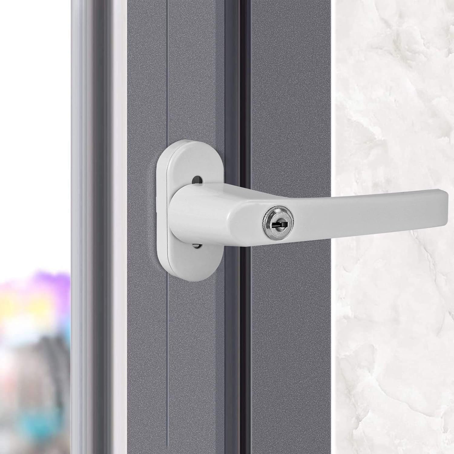 2 Pezzi 43Mm Maniglia per Finestre Girevole 90° Maniglie Inserite Con Serratura per Finestra UPVC Porte Balcone Maniglia Della Finestre per Chiusura Di Sicurezza Bambini Con Chiave - Bianco