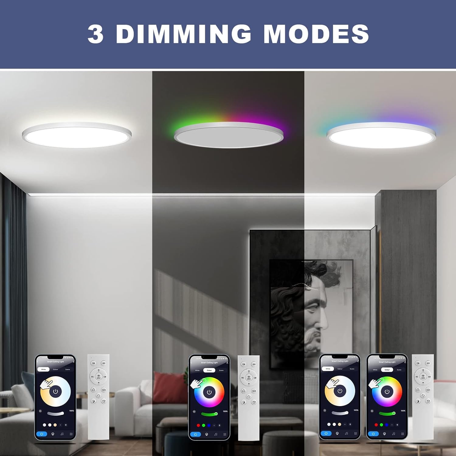 Plafoniera LED Soffitto Con RGB, Lampadario Bagno Dimmerabile 36W Con Telecomando E APP, Luce Pannello per Camera Da Letto Cucina Soggiorno, Rotonda, Ø30CM