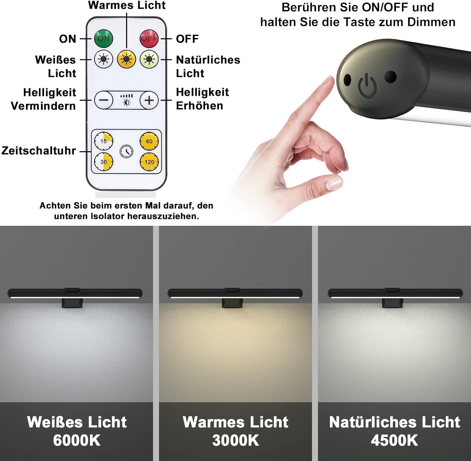 Lampada per Quadri Wireless Ricaricabile, 2 in 1 Luce per Pittura Con Telecomando, 300LM Batteria Luci Da Esposizione Dimmer, 3 Modalità Luce Da Parete Magnetica per Opere Darte (Black-40Cm)