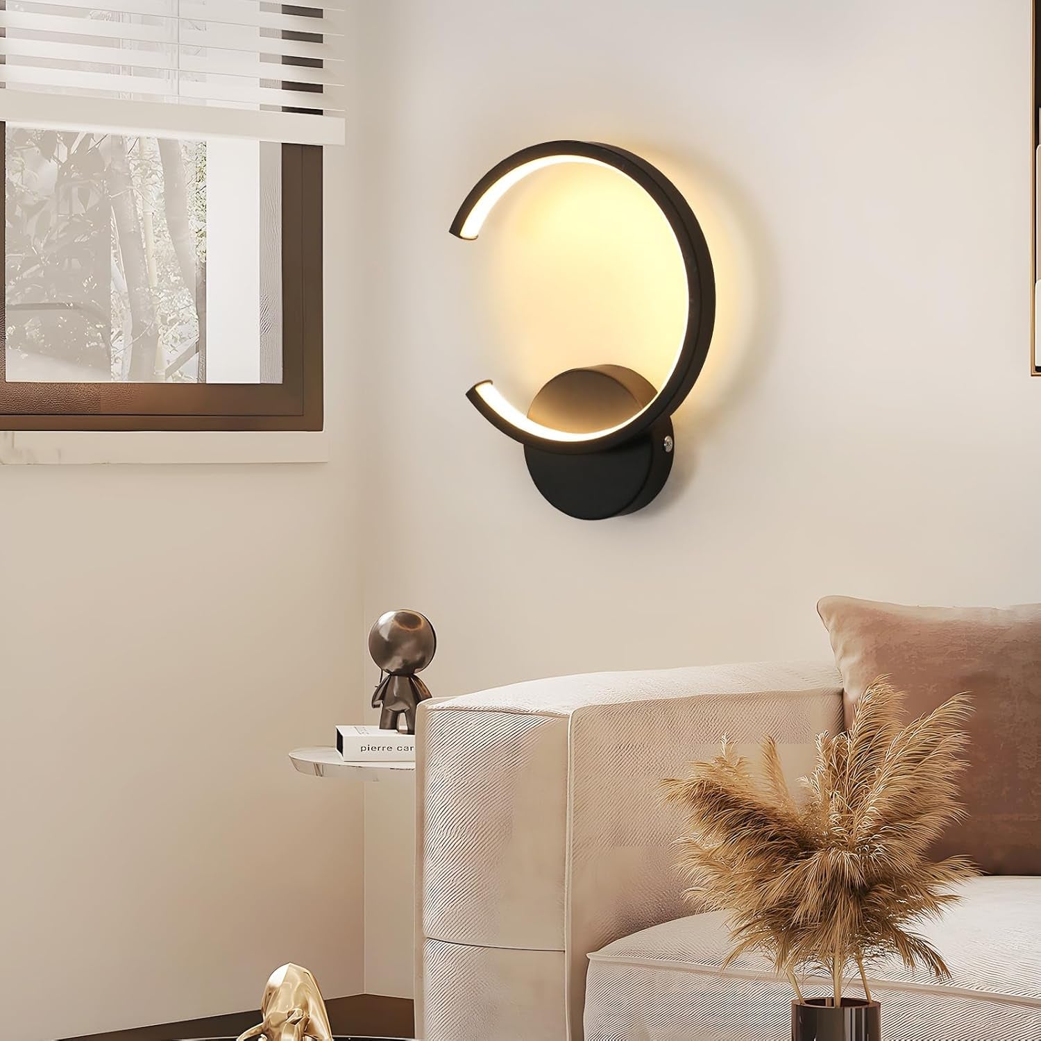Applique LED Da Parete Moderno, 10W Rotonda Lampada Da Parete Interno, 3000K Bianco Caldo Lampada a Muro per Camera Da Letto, Soggiorno, Corridoio, Scala, Nero