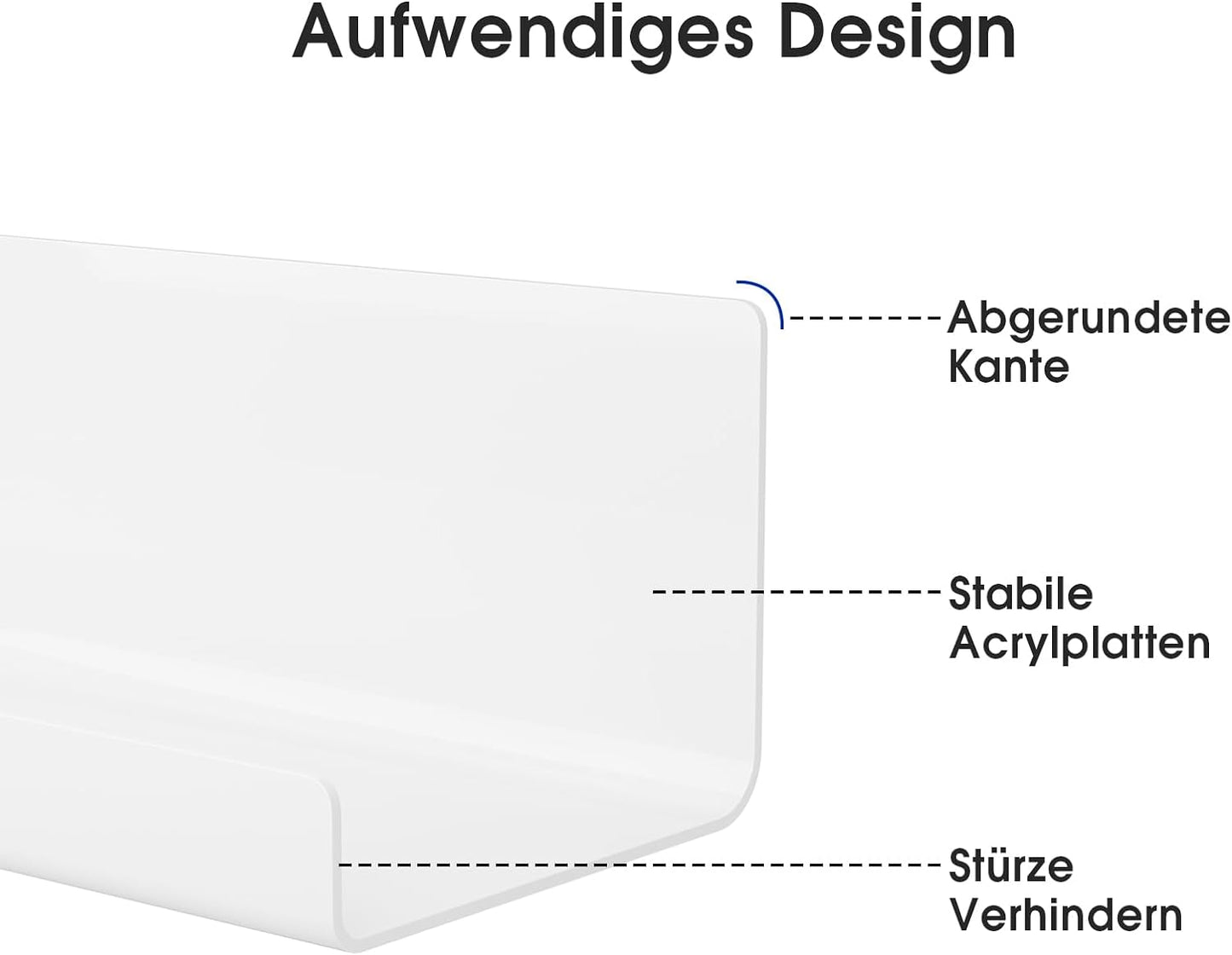 Mensola Da Muro Senza Foratura Set Da 2 - Bianco Acrilico Mensole Adesive per Libri E Foto, Mensole Da Parete per Cucina, Bagno, Ufficio, Soggiorno (32 X 10 X 8 Cm)