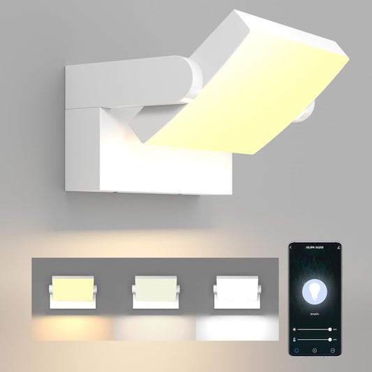 Applique LED Dimmerabile Esterno Interno 24W Controllo APP, Timer, IP65 Luci Da Parete, Lampade Da Parete Regolabile Moderno in Alluminio per Ingresso Balconi Giardini, Bianco, 3000K-6000K