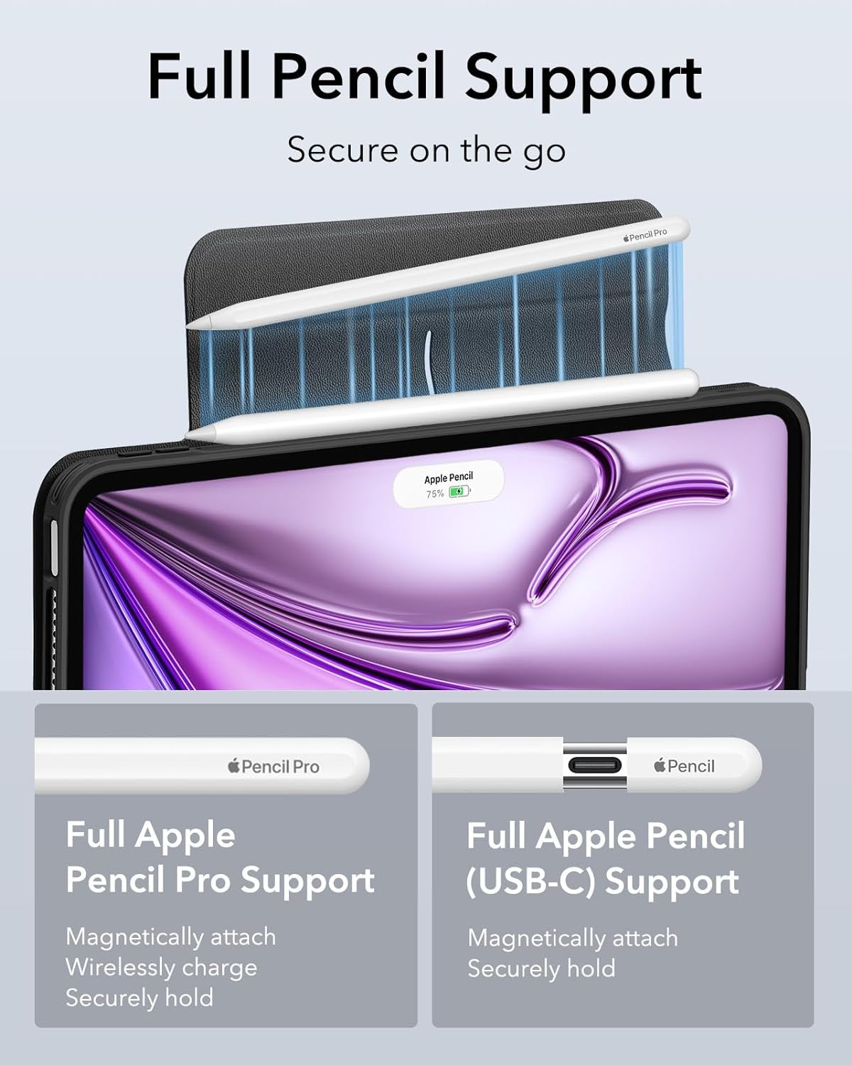 Cover per Ipad Air 13 Pollici M2 2024, Custodia Magnetica Rimovibile, Supporto per Pencil Pro/Pencil USB-C, Supporto Verticale E Orizzontale, Auto Attivazione/Standby, Serie Rebound 360, Nero