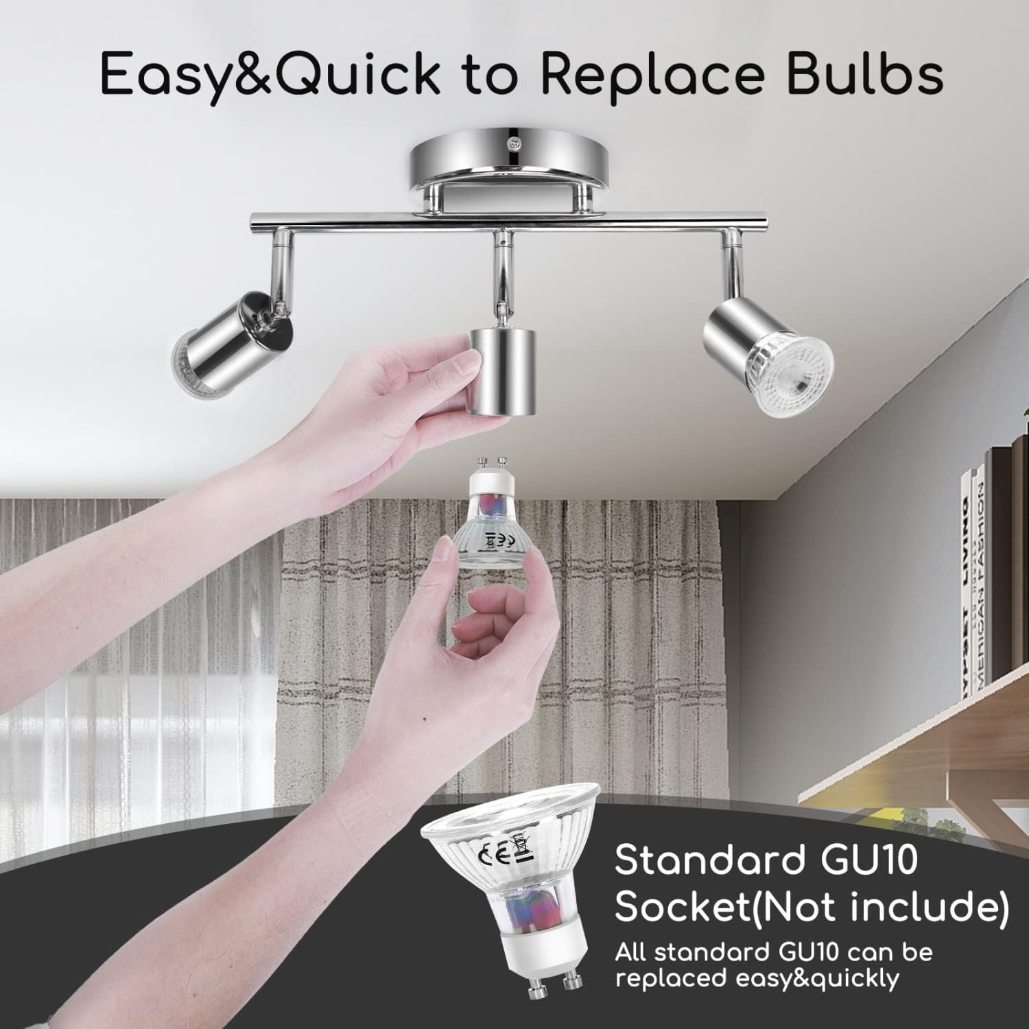 Faretti LED Soffitto Orientabili, Lampada Da Soffitto GU10, 3 Luci Lampadario Camera Da Letto Cucina Soggiorno 220V (Lampadine Non Incluse)