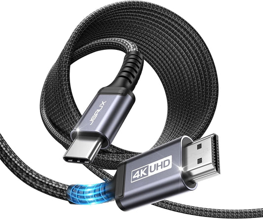 Cavo USB C a HDMI 4K 5 Metri, Adattatore USB C HDMI (Custodia in Nylon E Alluminio) Cavo Tipo C HDMI [Compatibile Con Thunderbolt 3] per Macbook Pro/Air, Ipad Pro/Air, Imac, Galaxy S23/S9-Grigio