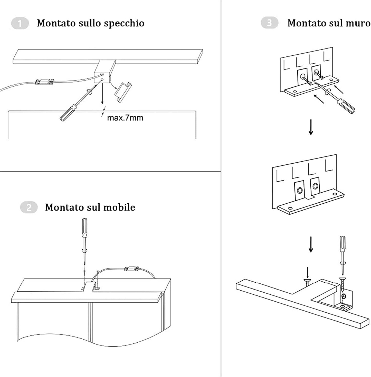 5W Lampada Da Specchio LED per Bagno 3000K Bianco Caldo, 30Cm 400Lm Lampada Da Armadio IP44, Lampada Da Bagno Nera per Spechio Luce per Trucco (300Mm)