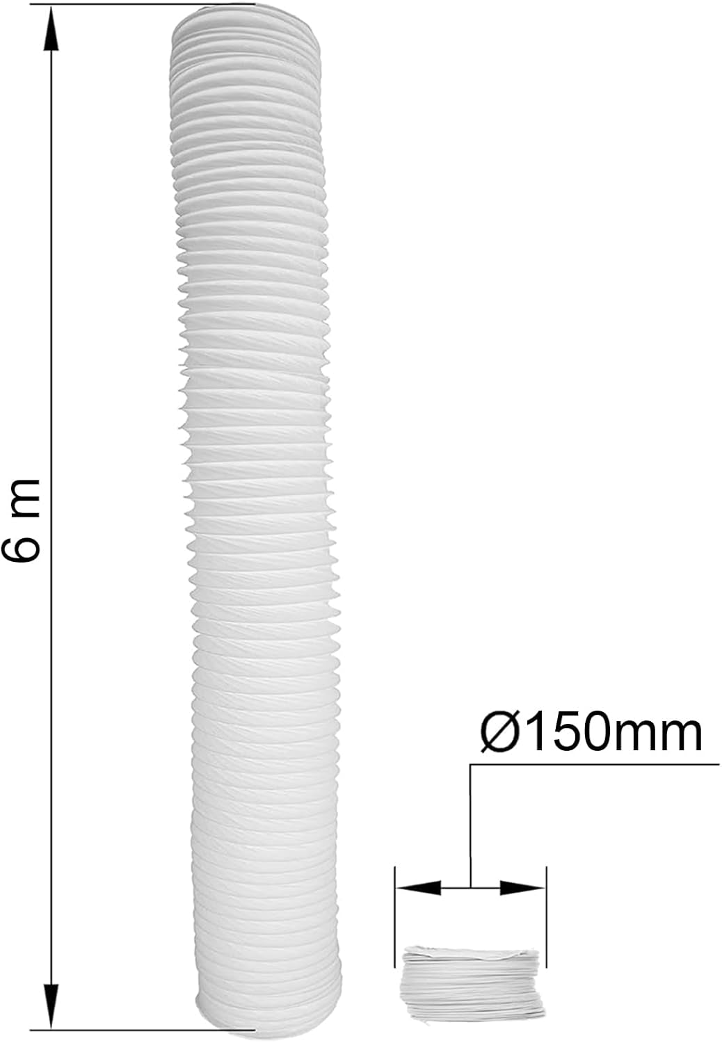 Tubo Flessibile in PVC, Diametro 150 Mm, Lunghezza 6 M, Con Filo Di Acciaio Interno. Tubi Flessibili per La Ventilazione. Canale Di Riscaldamento, Raffreddamento E Ventilazione Flessibile