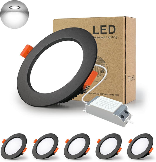 5X Faretti LED Da Incasso per Cartongesso,5W Luci Ultrasottili Da Soffitto E per L’Illuminazione Da Interno Ip44,Bianco Freddo 6000K,500 Lumen,Ac 220-240V,Foro Incasso 70-80Mm(Nero)
