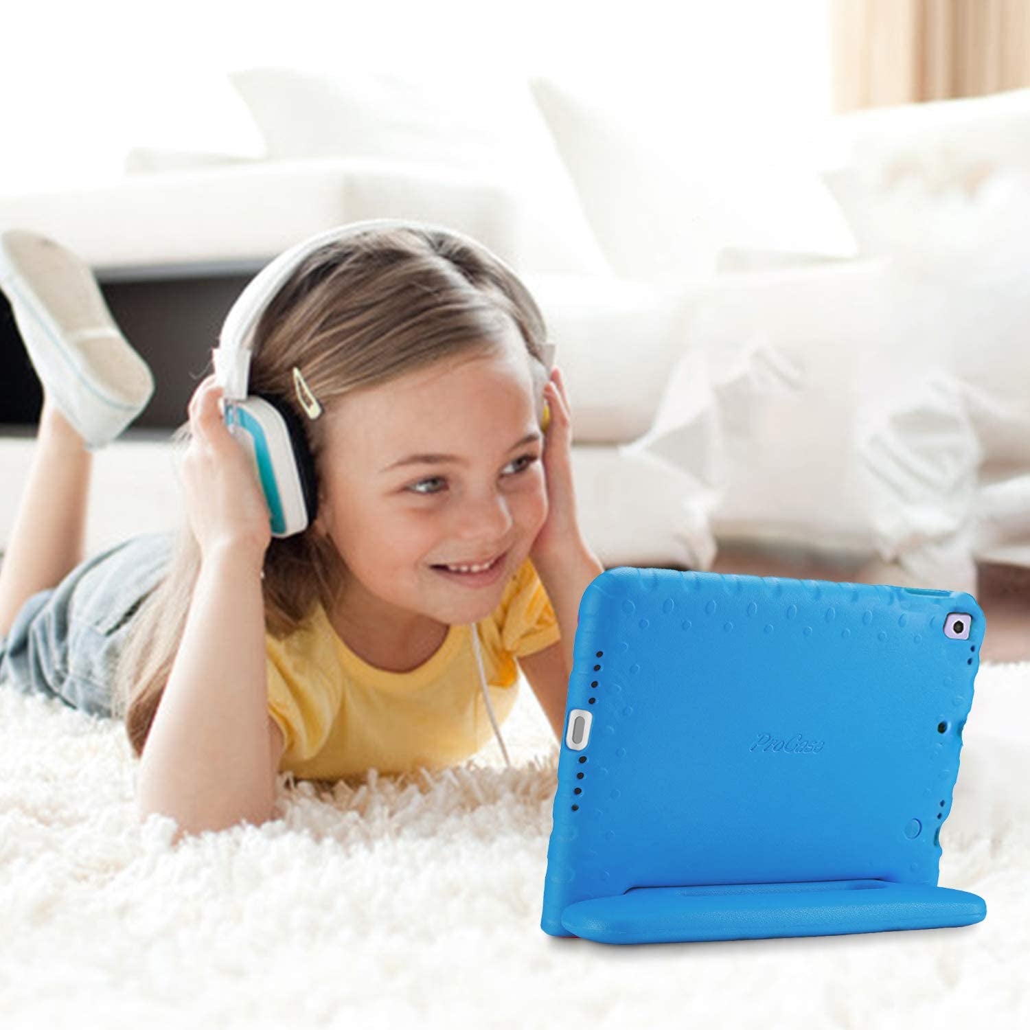 Custodia Bambini per Ipad 9 2021/Pad 8 2020/Pad 7 2019/Ipad 10.2/Ipad Pro 10.5 2017/ Ipad Air 3 2019, Rigida Custodia Antiurto per Bambini Con Kickstand,Leggera Protettiva Custodia -Blu