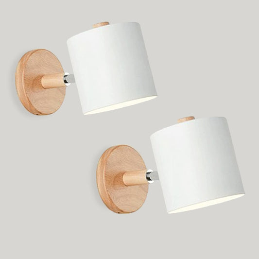 2 Pezzi Applique Da Parete Interni E27 Lampada Da Parete Legno Regolabile Lampada Da Parete Con Paralume in Metallo Faretto Luce per Comodino Ufficio Soggiorno Lettura, Bianco