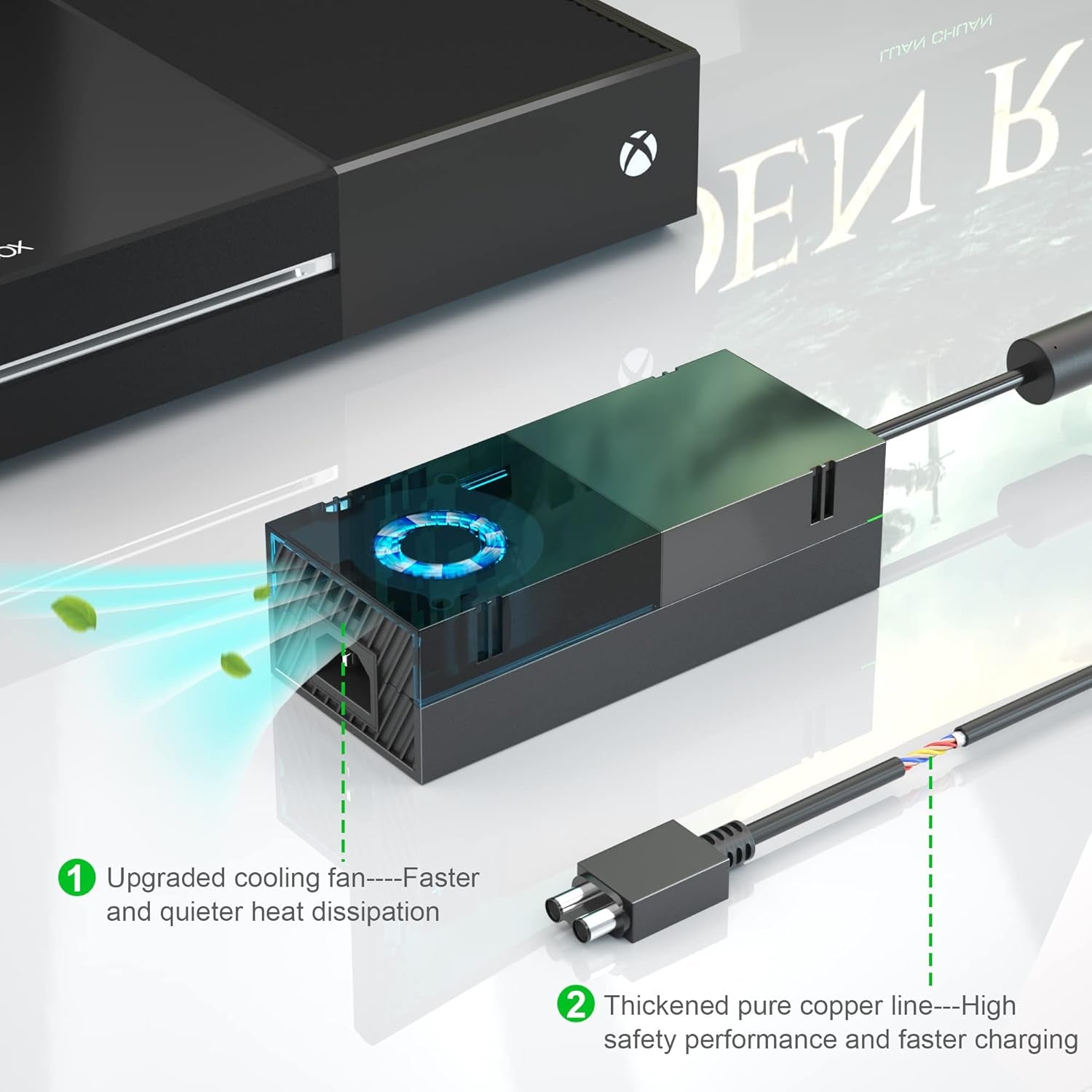 Xbox One, Alimentatore Di Rete Brick Power Adapter, Power Supply Brick per Xbox One, Caricatore AC Con Cavo Di Ricarica EU 100-240 V, Versione Silenziosa Migliorata